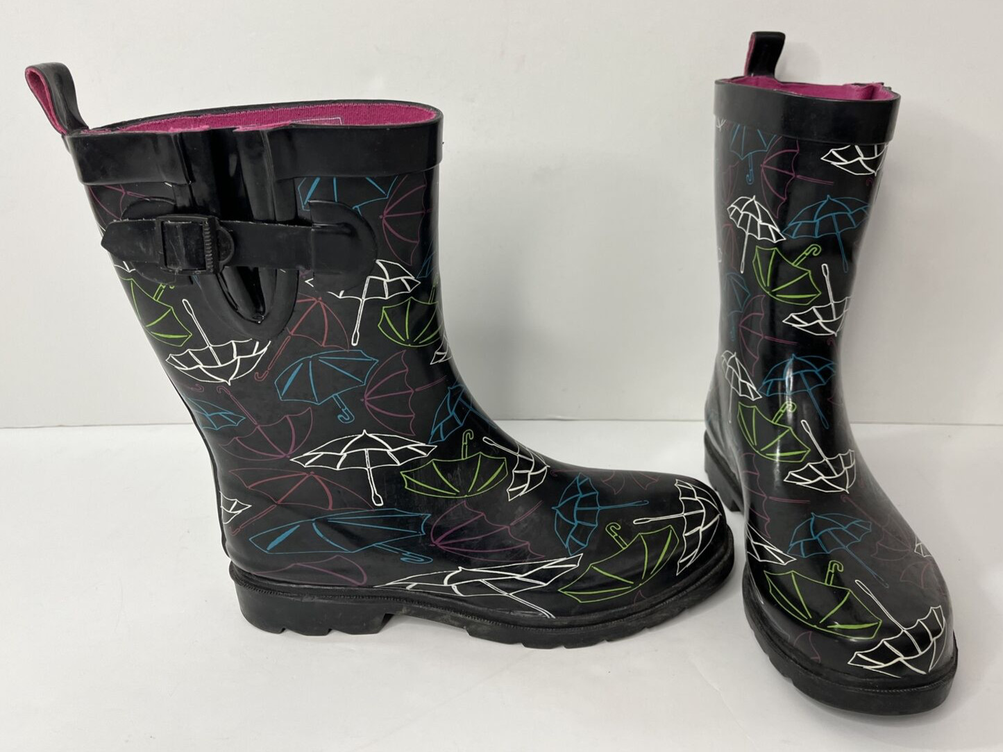 Capelli New York Women’s Rubber Rain Boot Size 9 Black with Umbrella Graphics