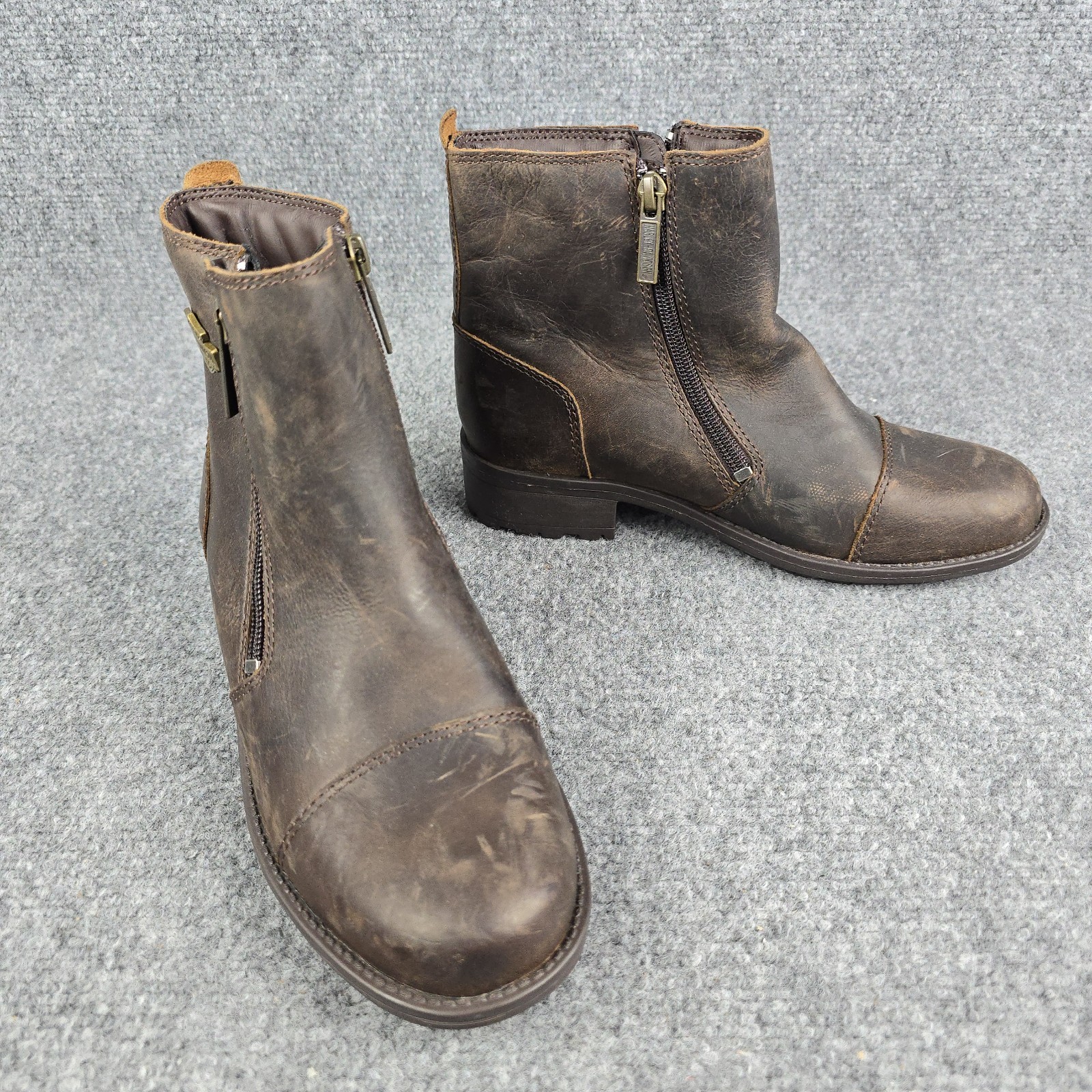 Harley Davidson Women’s Brown Leather Moto Ankle Boots Size 6 Side Zip 83930