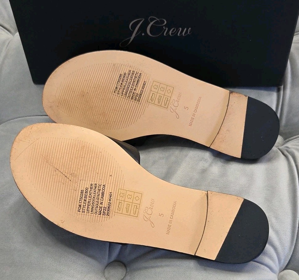 J Crew Single Scrunch Strap Delta Sandal Black Leather Womens Shoes 5 New In Box