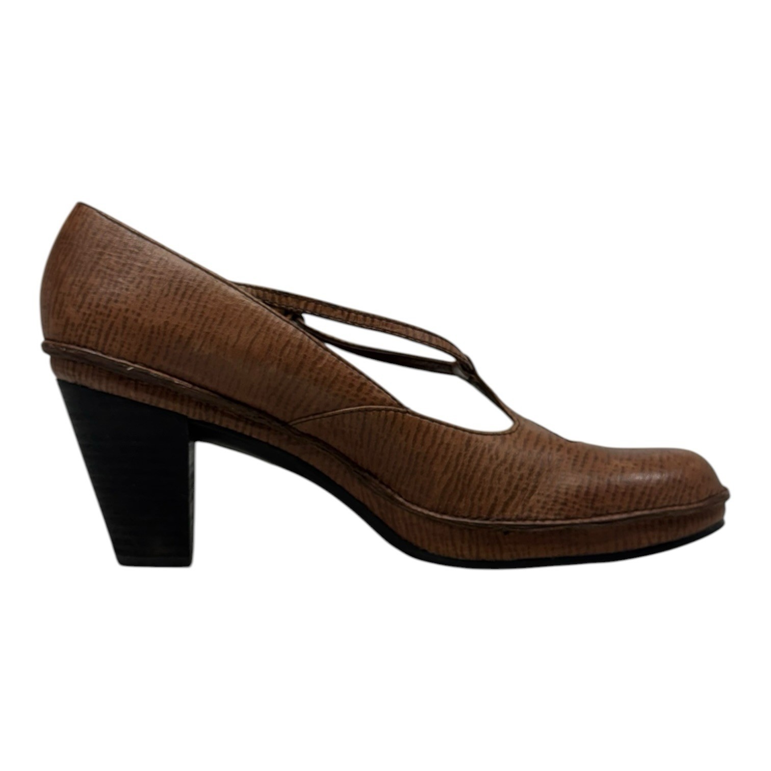 CLARKS ARTISAN Womens 9.5 Embossed Leather T Strap Pumps Maryjane Heels 73872