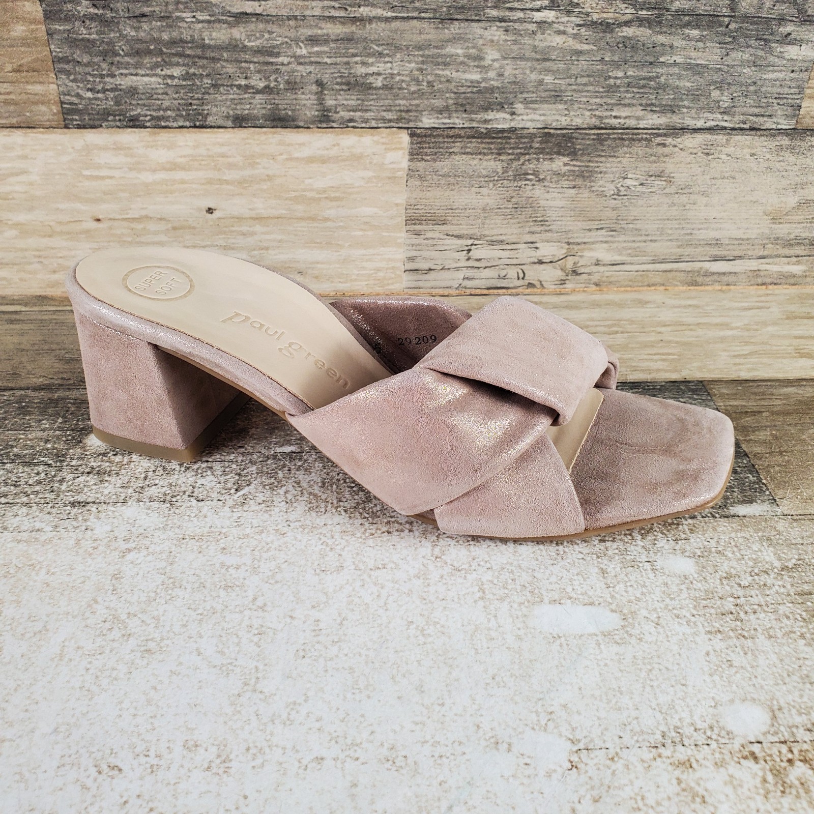 Paul Green Delight Slide Sandal Womens Sz 7.5 Cashmere Metallic Suede Square Toe