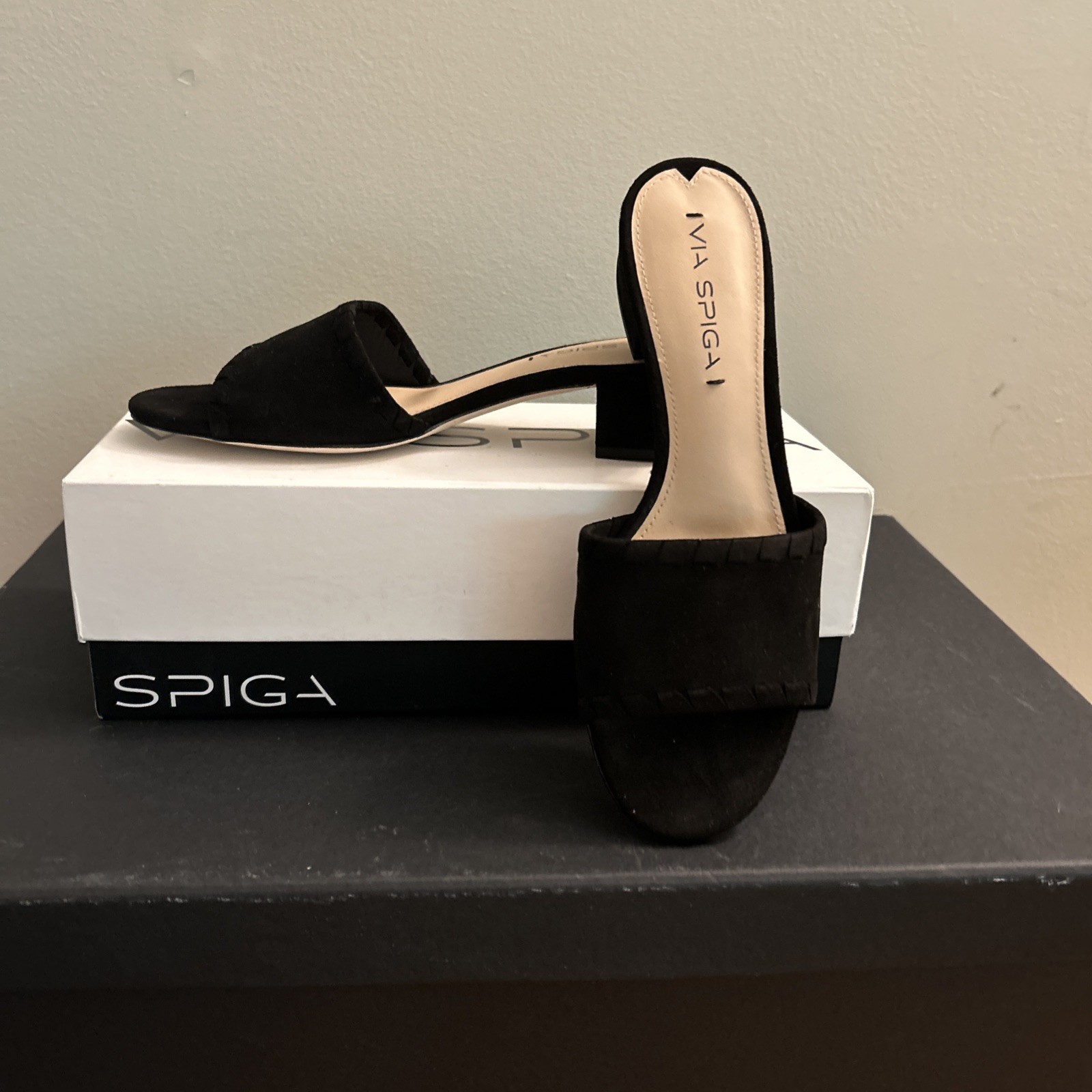 VIA SPIGA Gwendolyn Black Suede Leather Slip-on Sandals 8 M EUR 38 NIB
