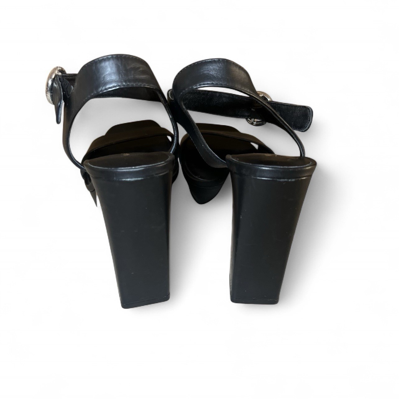 Via Spiga Black 100% Leather Platform Block Heel Square Toe Sandals Women’s 9M