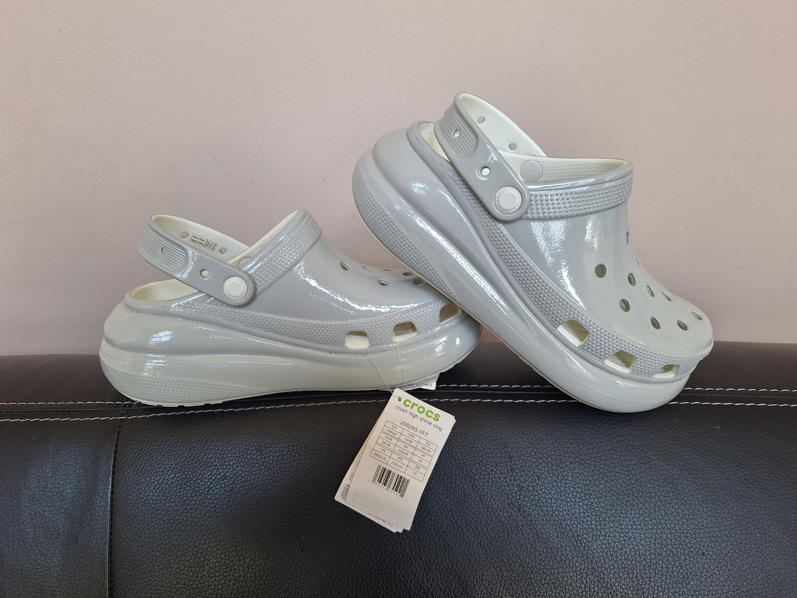 Crocs Crush High Shine Gray Clogs Women 8 Men 6 Comfort Platform NEW