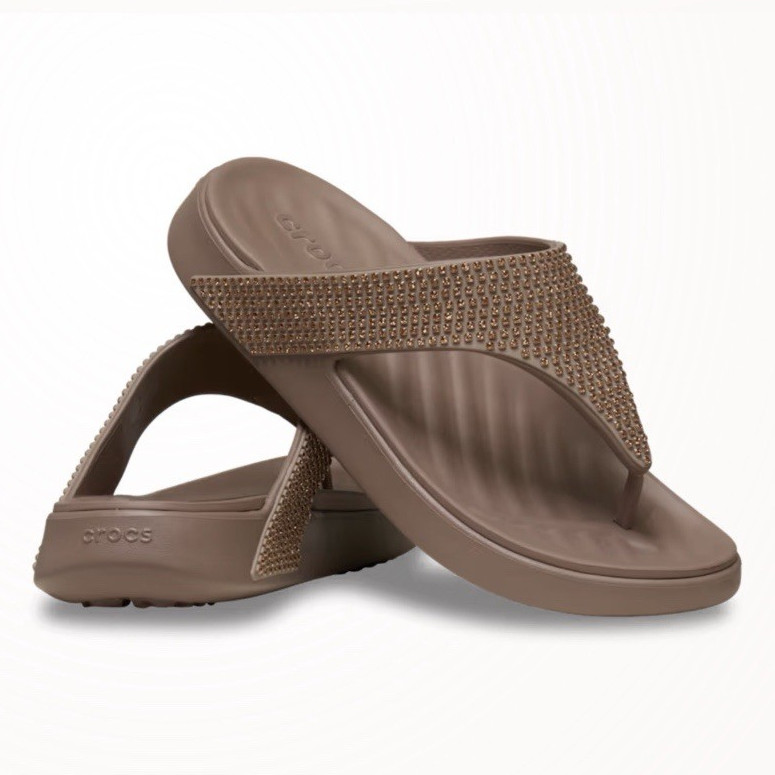 Crocs Women’s Getaway Flip Flop Sandals Rhinestone Latte US 6 EU 36-37 NIB