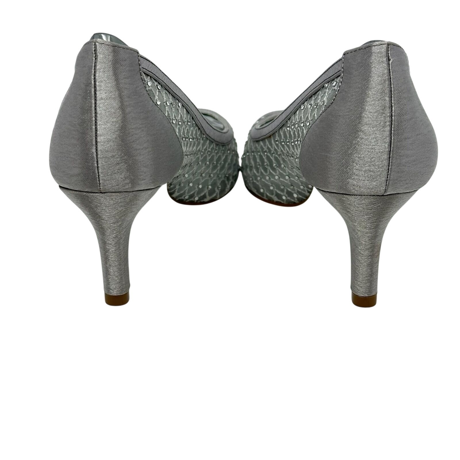 Adrianna Papell Womens Silver Mesh Peep Toe Kitten Heel Slip on Pumps