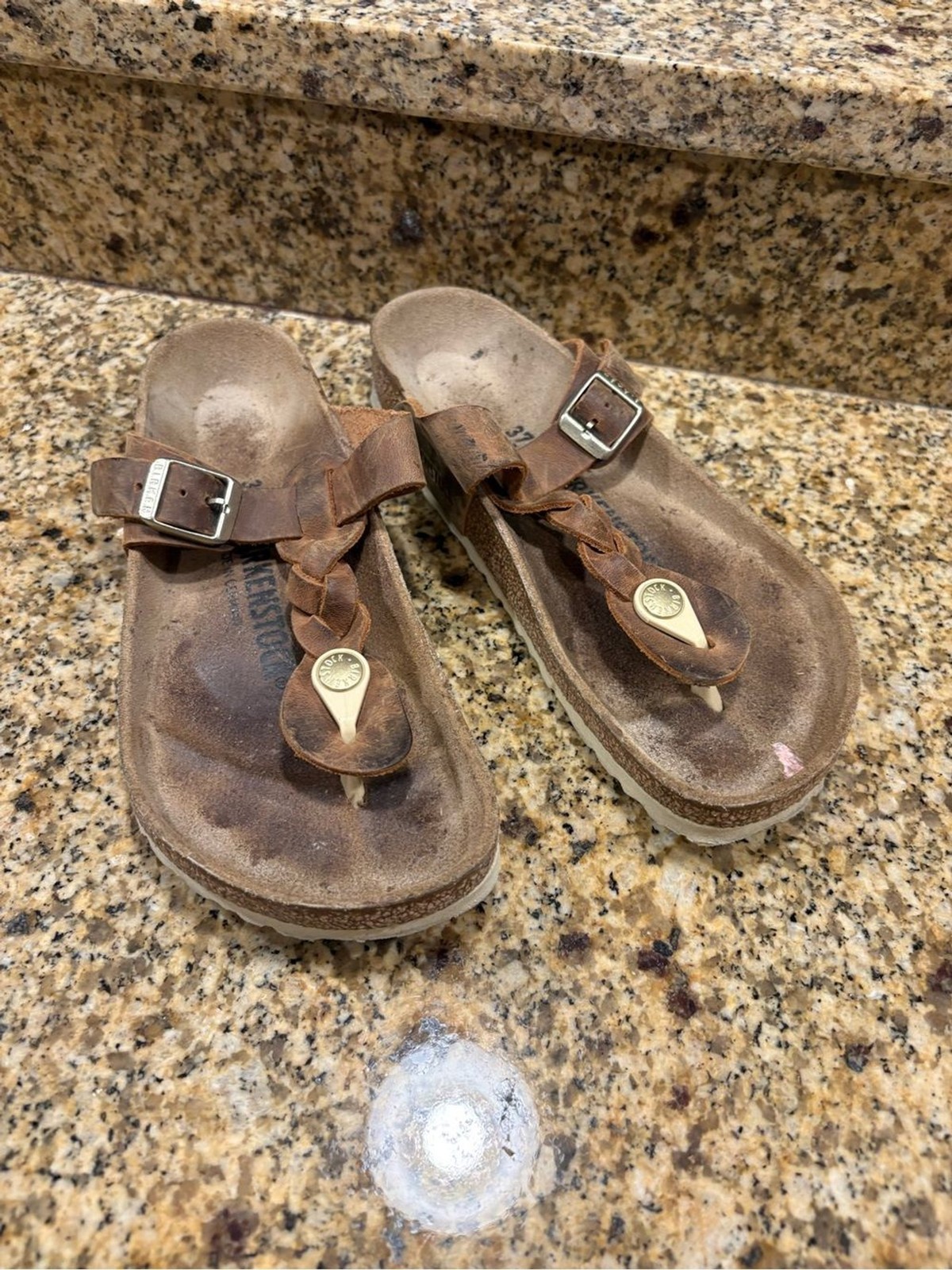 Birkenstock Gizeh Braided Leather Thong Sandals Brown EU 37 US 6-6.5