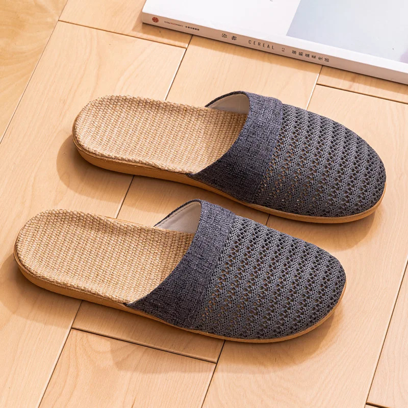 New Oriental Flax Slippers For Women Summer Indoor Home Summer Wooden Floor Slip