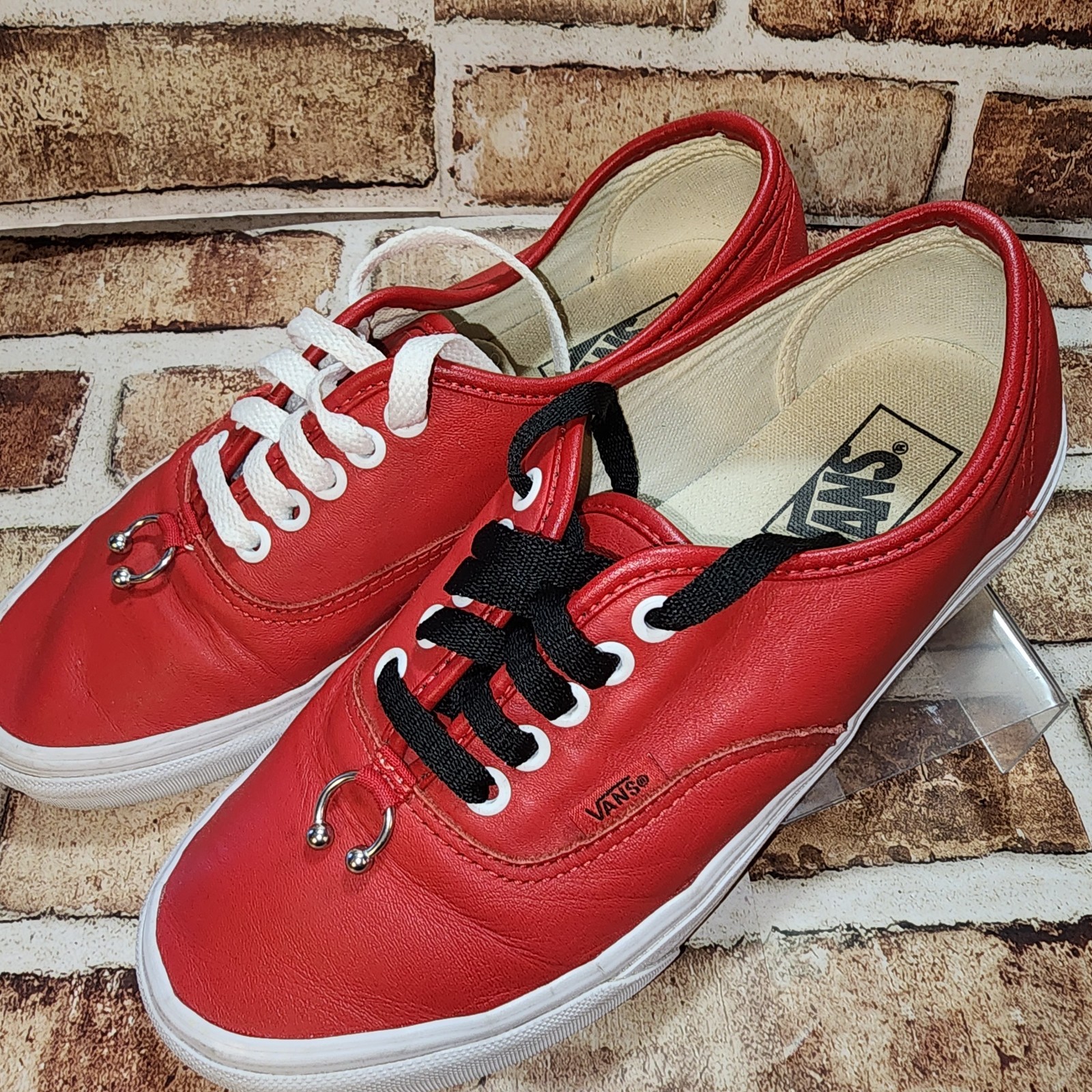 Vans Authentic Piercing Red True White Classic Skate Shoes Women 8.5 Men 7