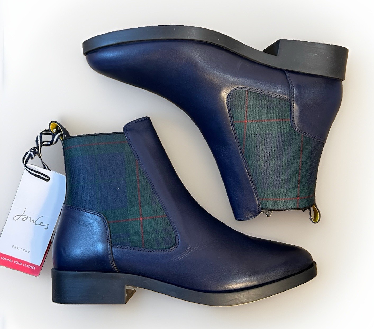 NEW🔥 Joules Chelmsford Women’s Chelsea Boot NAVY BLUE PLAID Sz 8 HENDRY