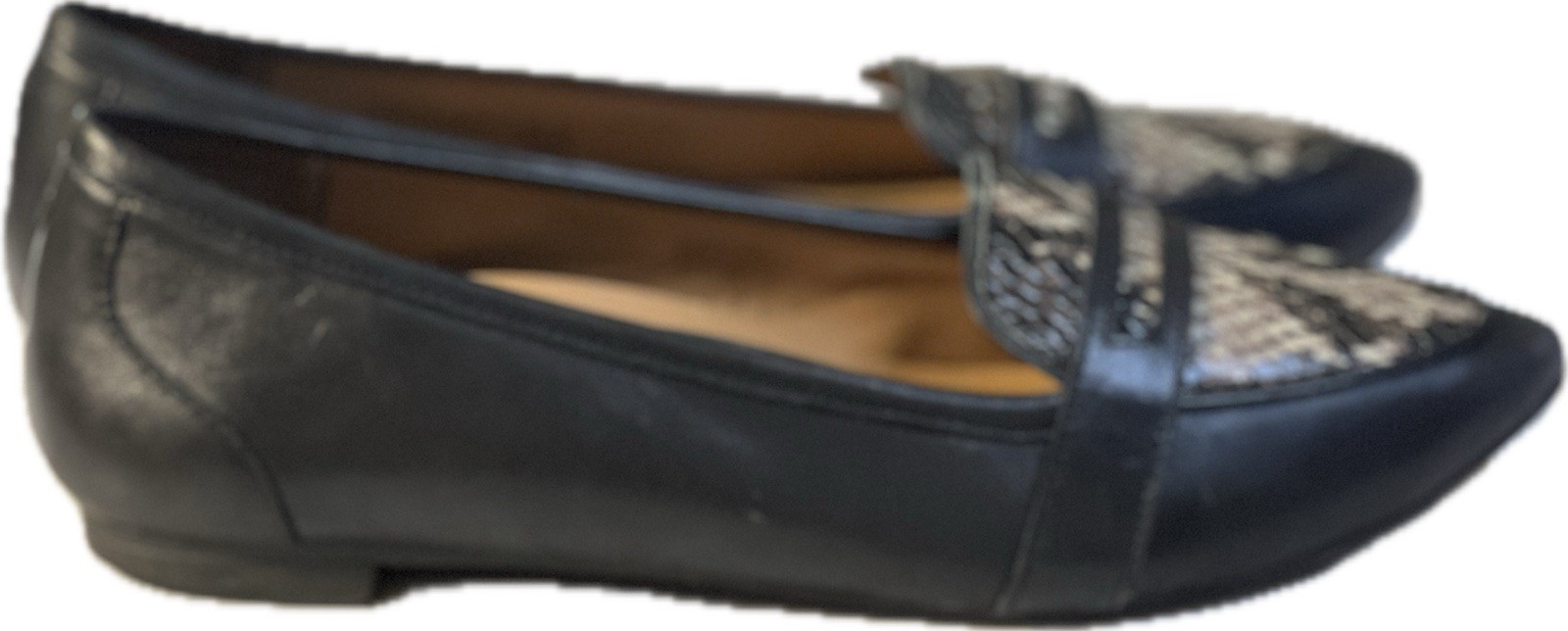 Vionic Leather Flats Shoes Savannah Women Size 6.5 Boa Black 1/2″ Heel Slip On