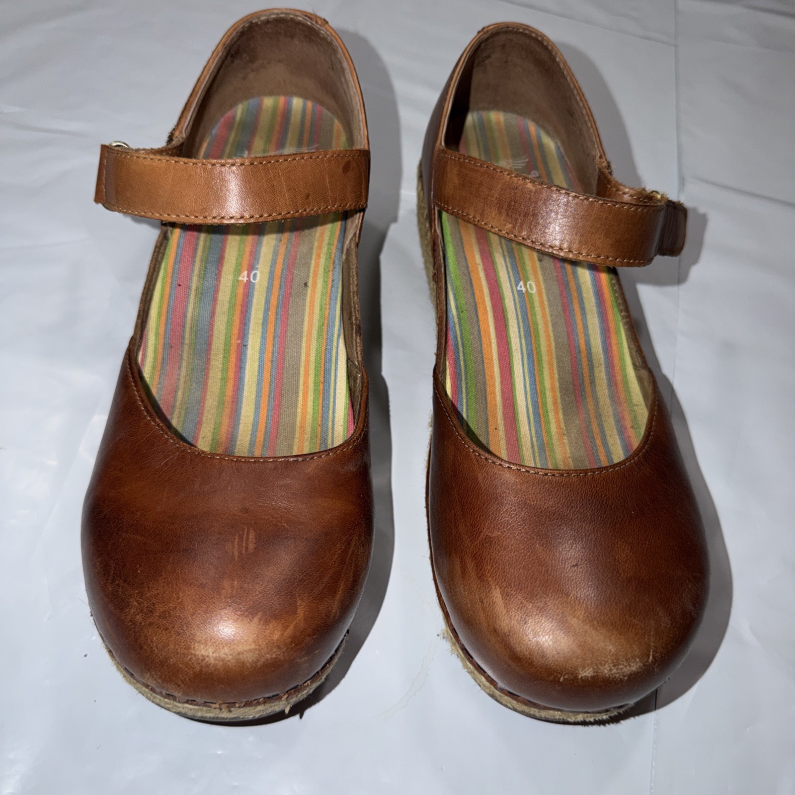 Dansko Maryjane Ankle Strap BROWN Full Grain Leather Clogs, EU 40, USA 9.5-10