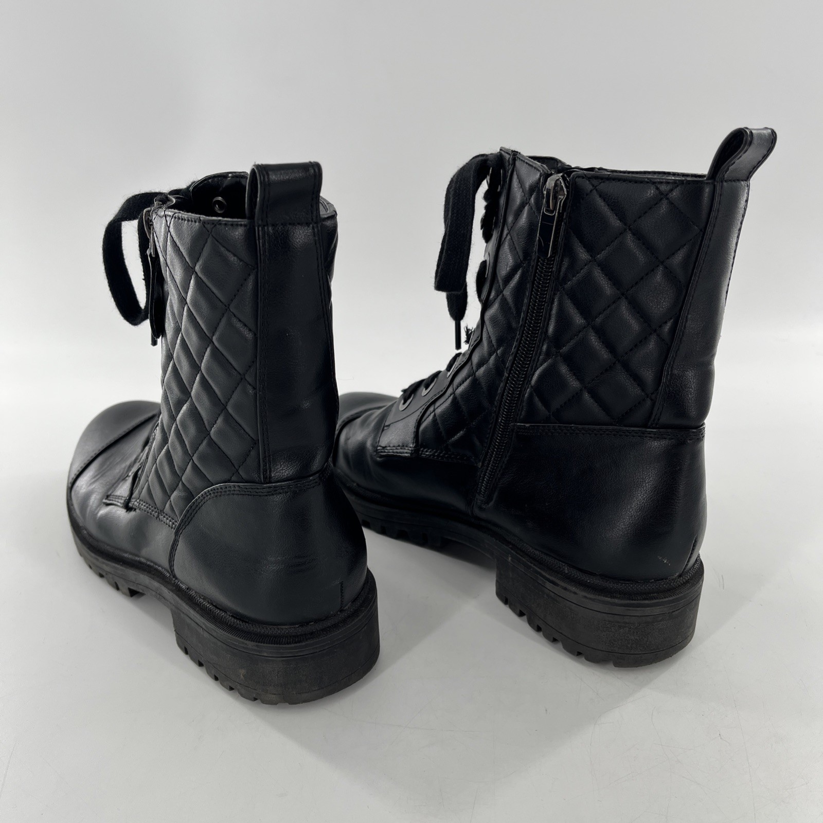 Quilted Moto Biker Womens Boot Combat Goth Nine West Bootie Zip Faux Leather 9.5