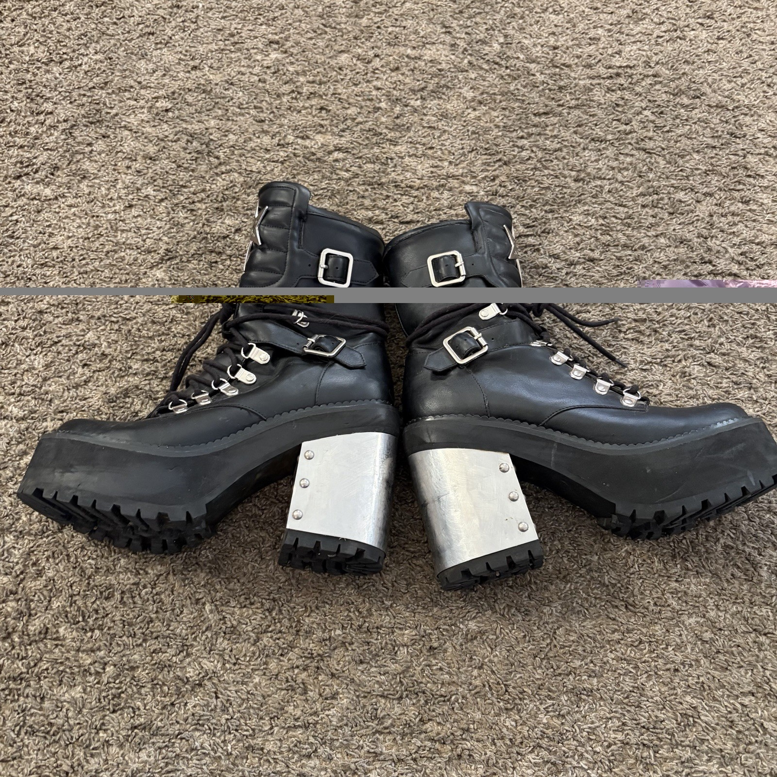 Killstar Goth Platform Combat Boots US 9 Black Pentagram Metal Heel