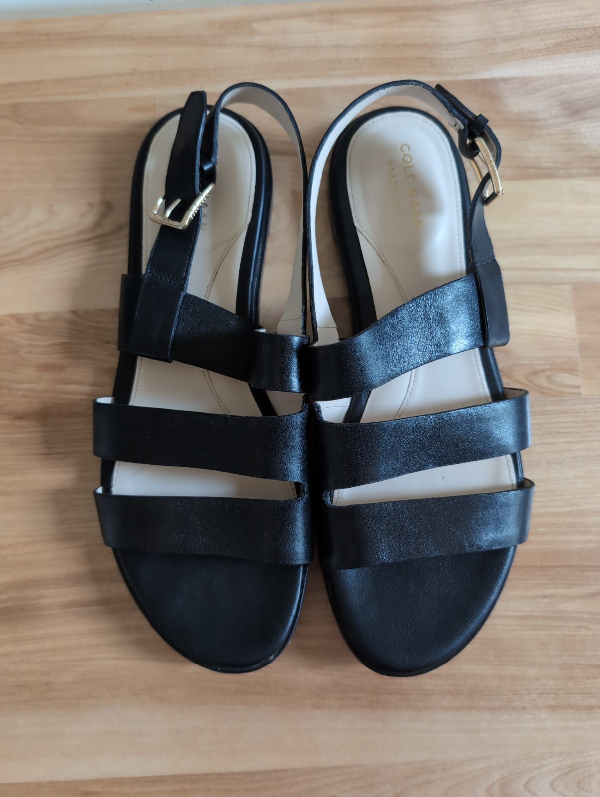 Cole Haan Grand 360 Black Genuine Leather Anela Sandals Womens 10B Chic Modern