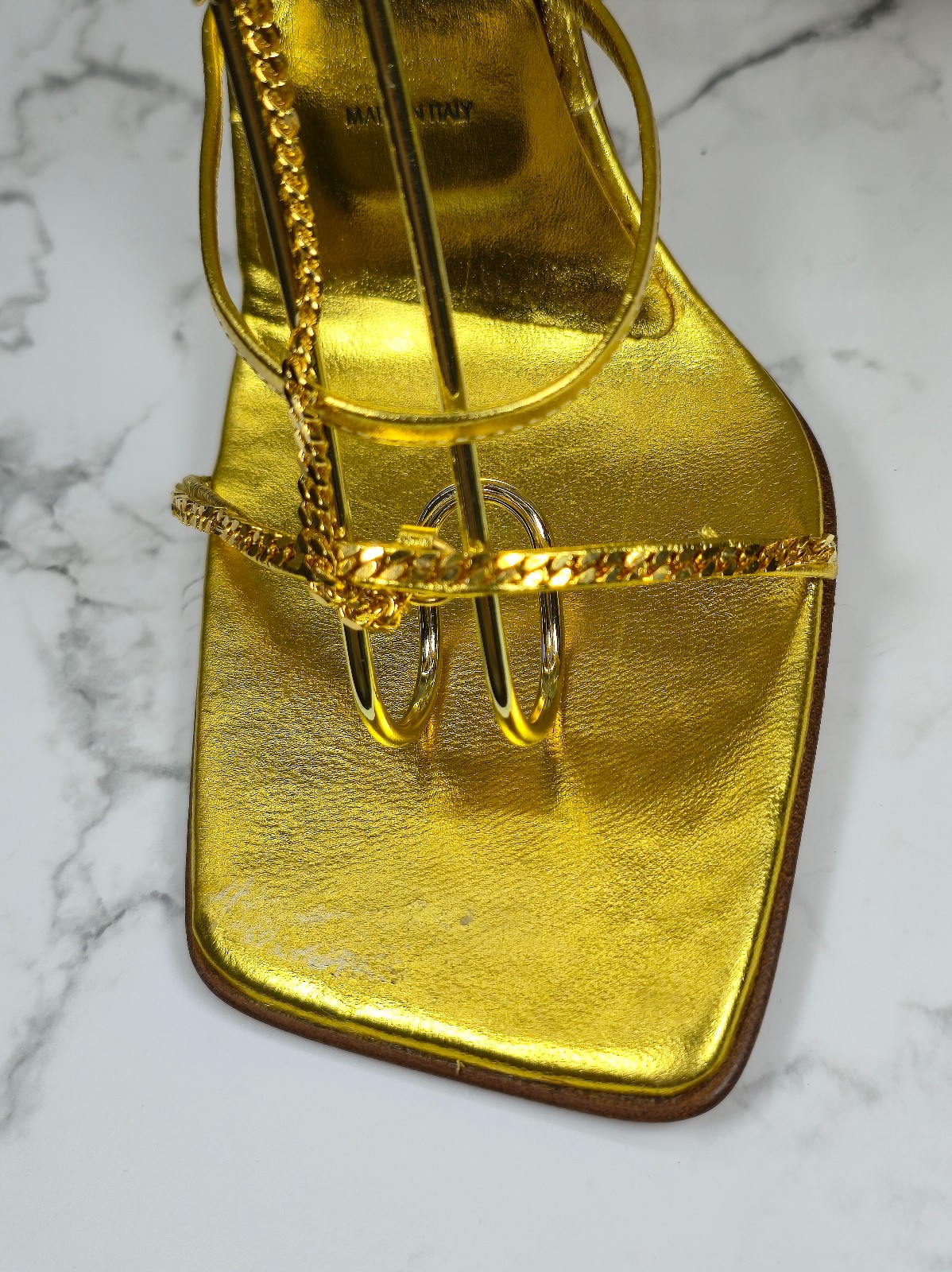 Vicini Vintage Gold Chain Strappy High Heel Sandals Size 39 Y2K Metallic Design