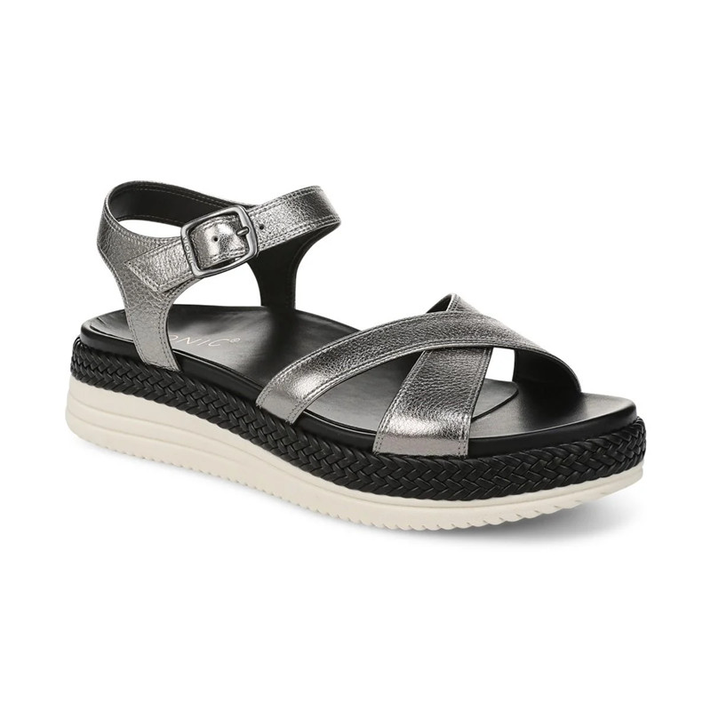Vionic Mar Pewter Leather Strappy Sandal Arch Support Women’s size 5-11/NEW!