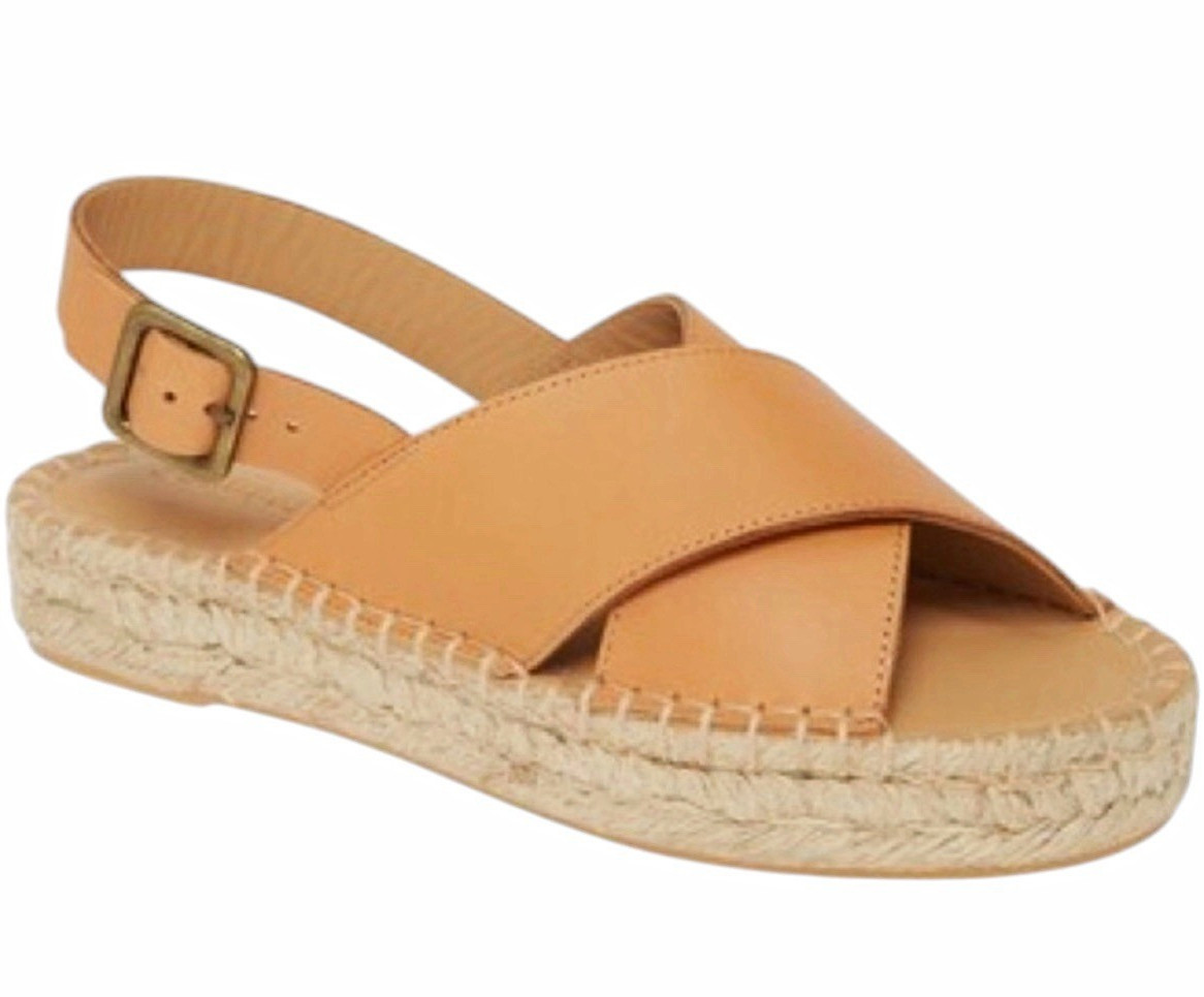 Women’s SOLUDOS ELOISE ESPADRILLE SANDAL tan/camel leather size 7 braided jute