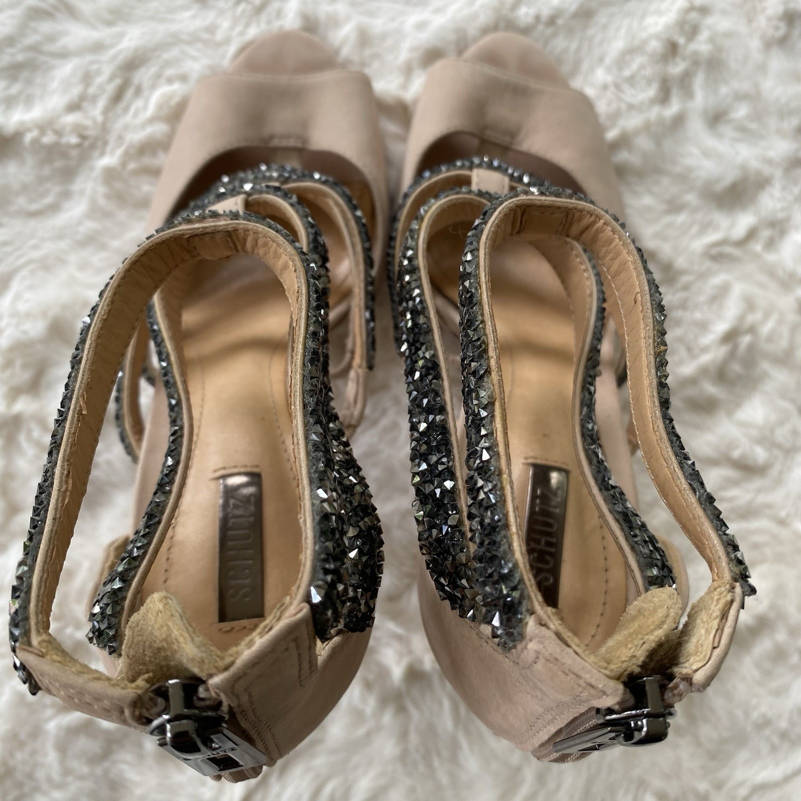 Schutz Nubuck Bellini Bling Stilettos Heels Size 7 Wedding Party Cocktail Formal