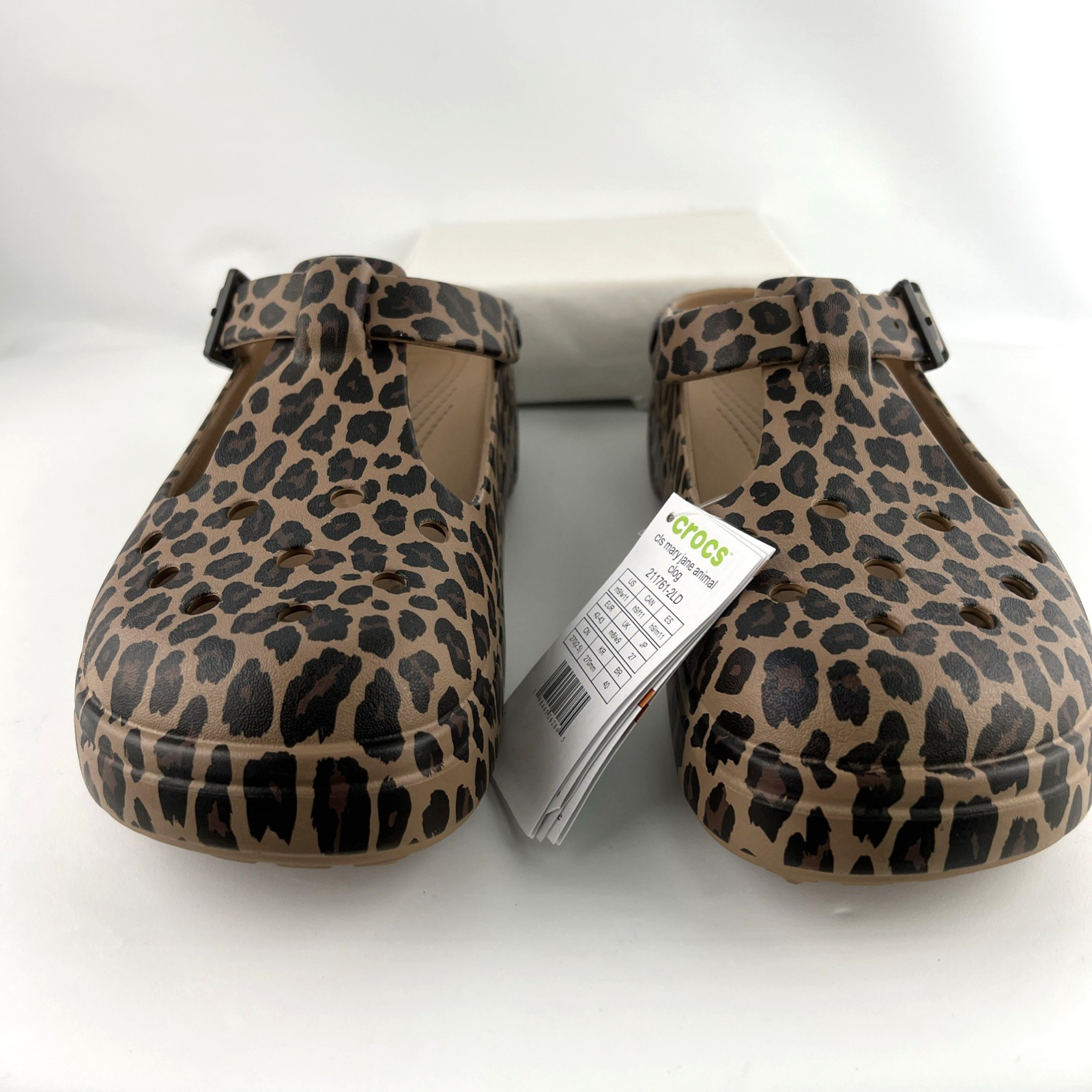 Crocs Classic Mary Jane M9/W11 Clog Leopard Animal Print Buckle Adjustable Strap