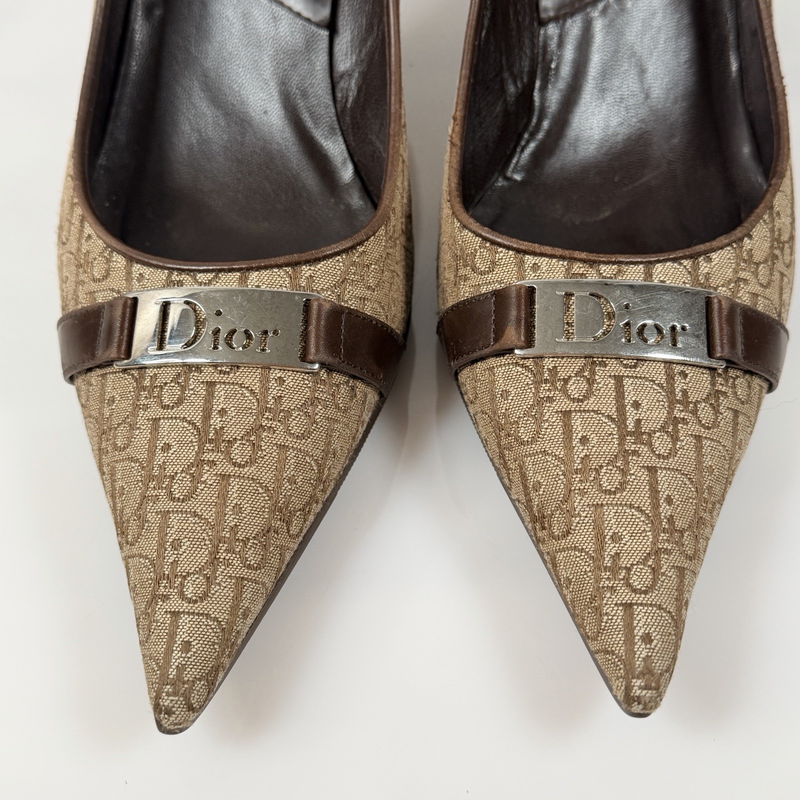 Christian Dior High Heel Shoes 2000s Diorissimo Monogram Leather Trim 38.5/7.5
