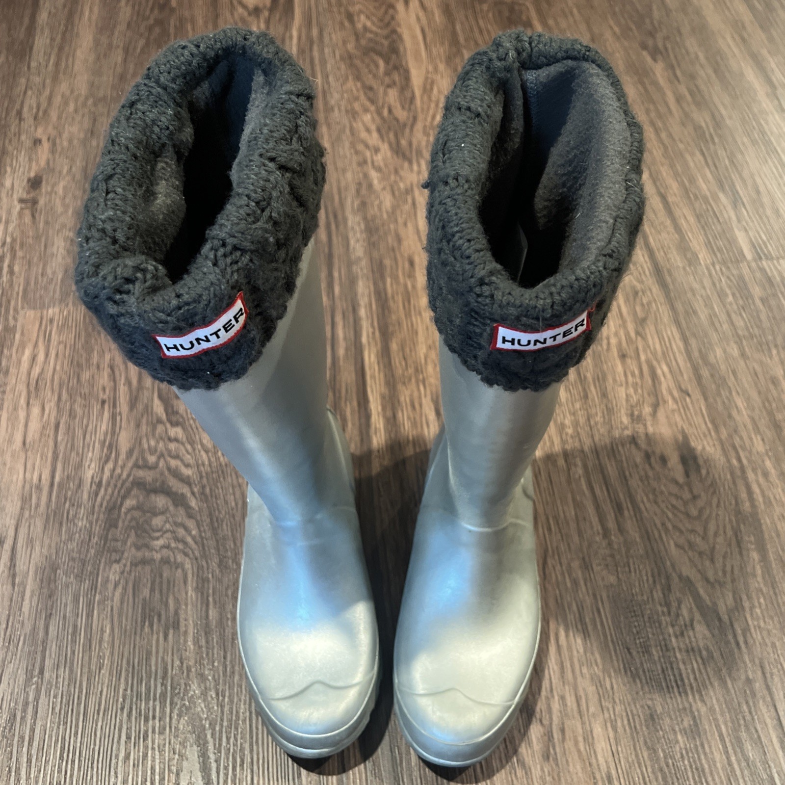 Hunter hohe Regenstiefel silber metallic Gummi Größe Size 5-6