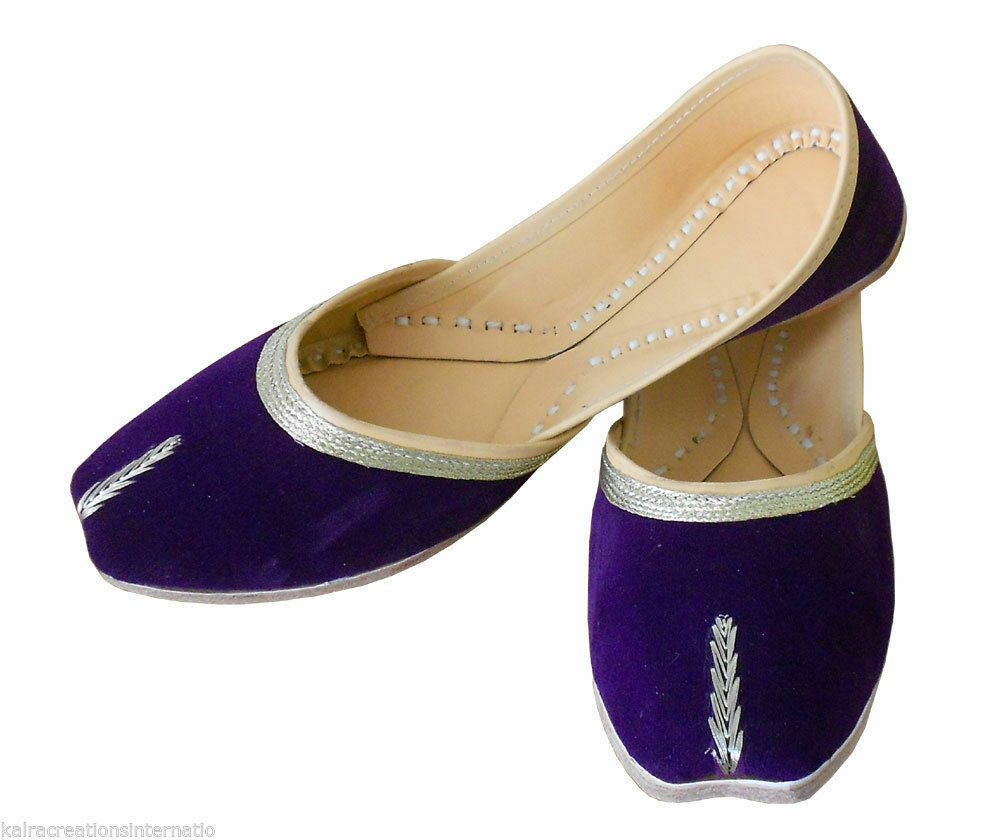 Women Shoes Indian Mojaries Leather Handmade Flip-Flops Purple Jutties US 6-12