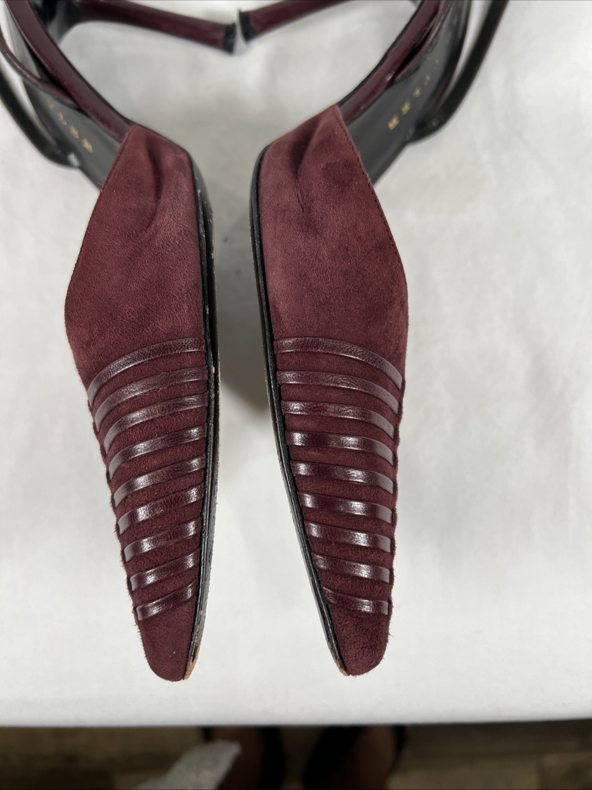Richard Tyler Burgundy Suede Slingback Heels Pointed Toe Leather Pumps Luxury 8M