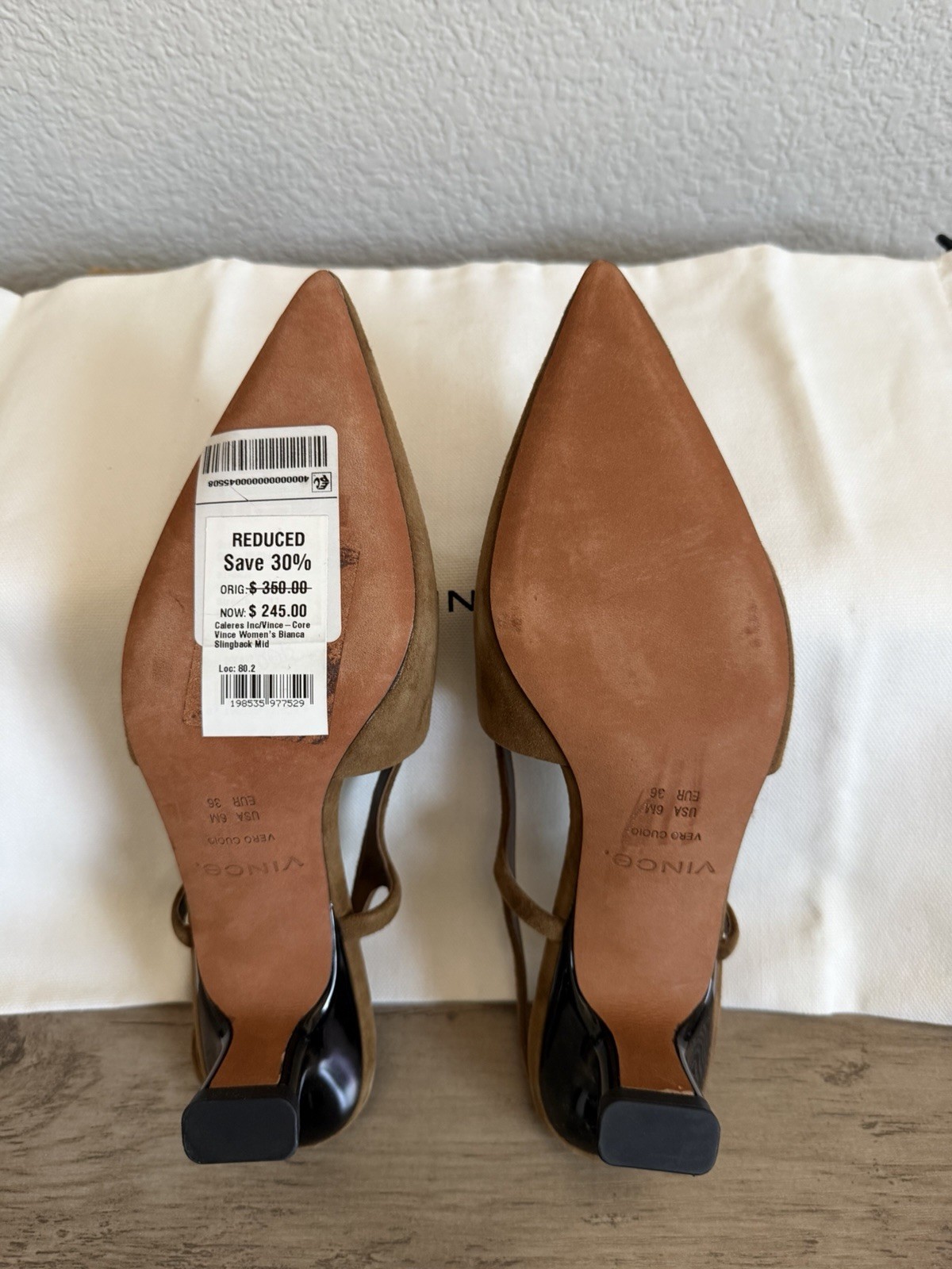 Vince Bianca Slingback Mid Heels in Elmwood suede, size US 6 / EU 36