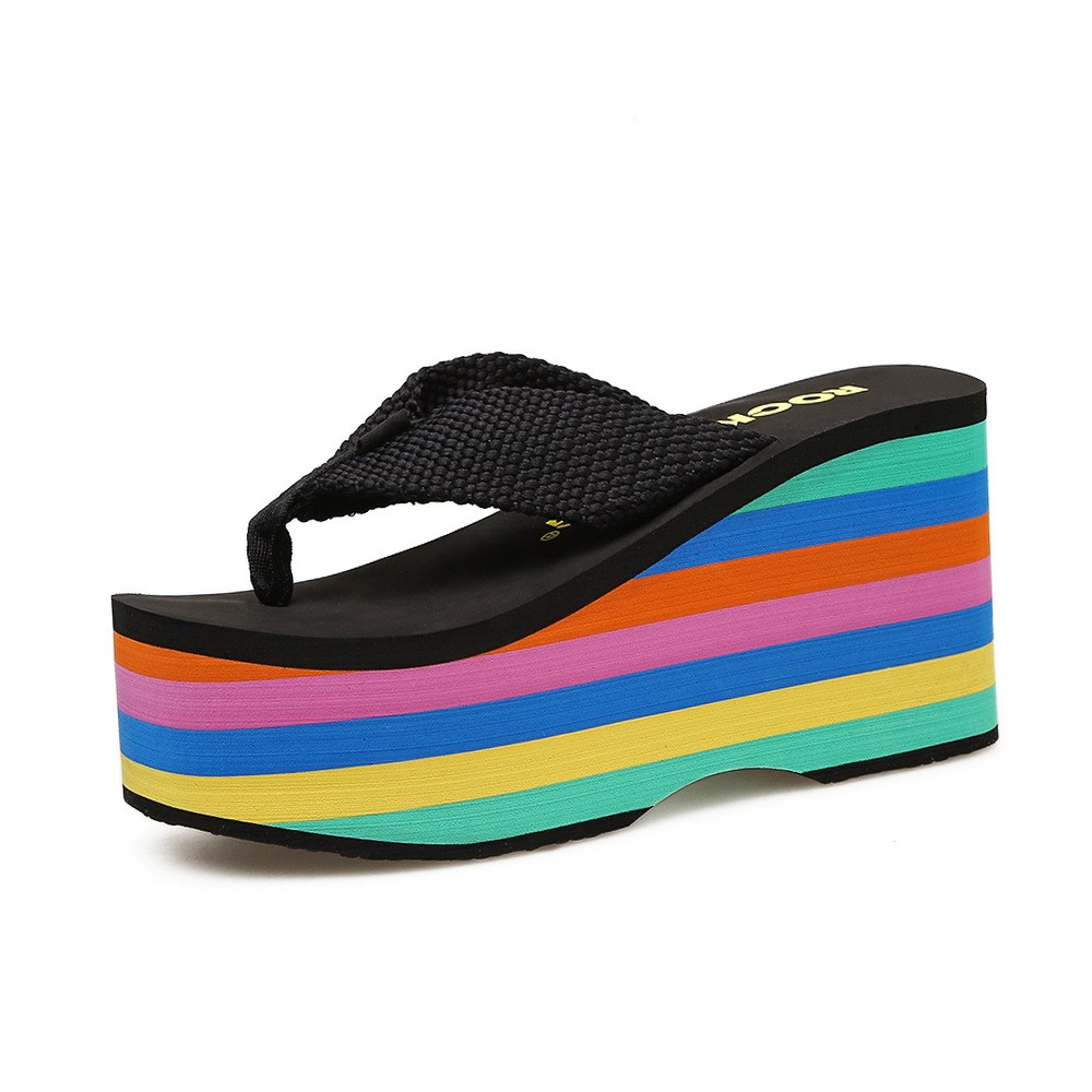 Womens Wedges Flip Flops Summer High Heels Sandals Platform Slippers Solid Shoes