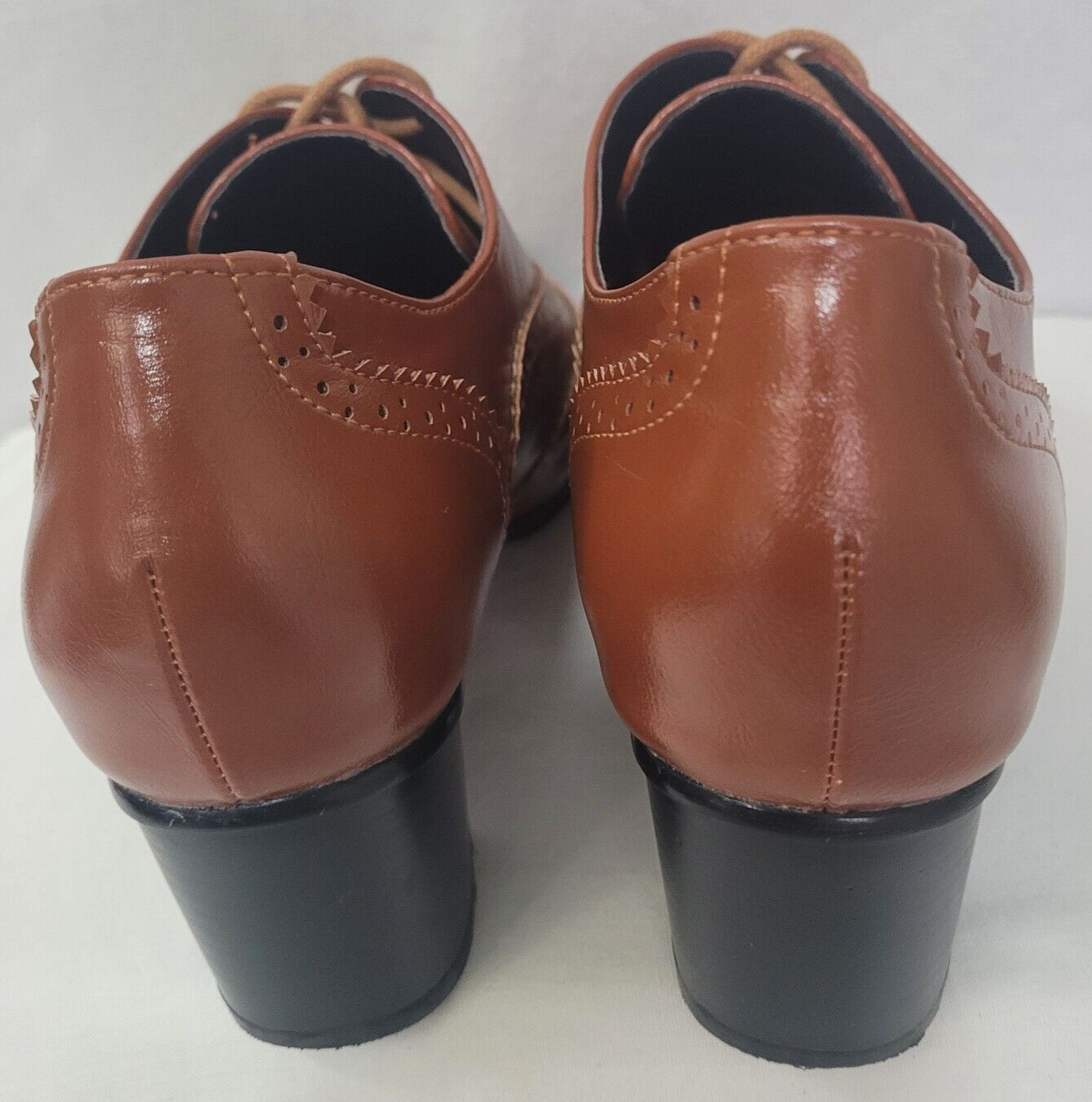 Odema Womens PU Leather Oxfords Wingtip Lace up Mid Heel Pumps Shoes … Brown 8