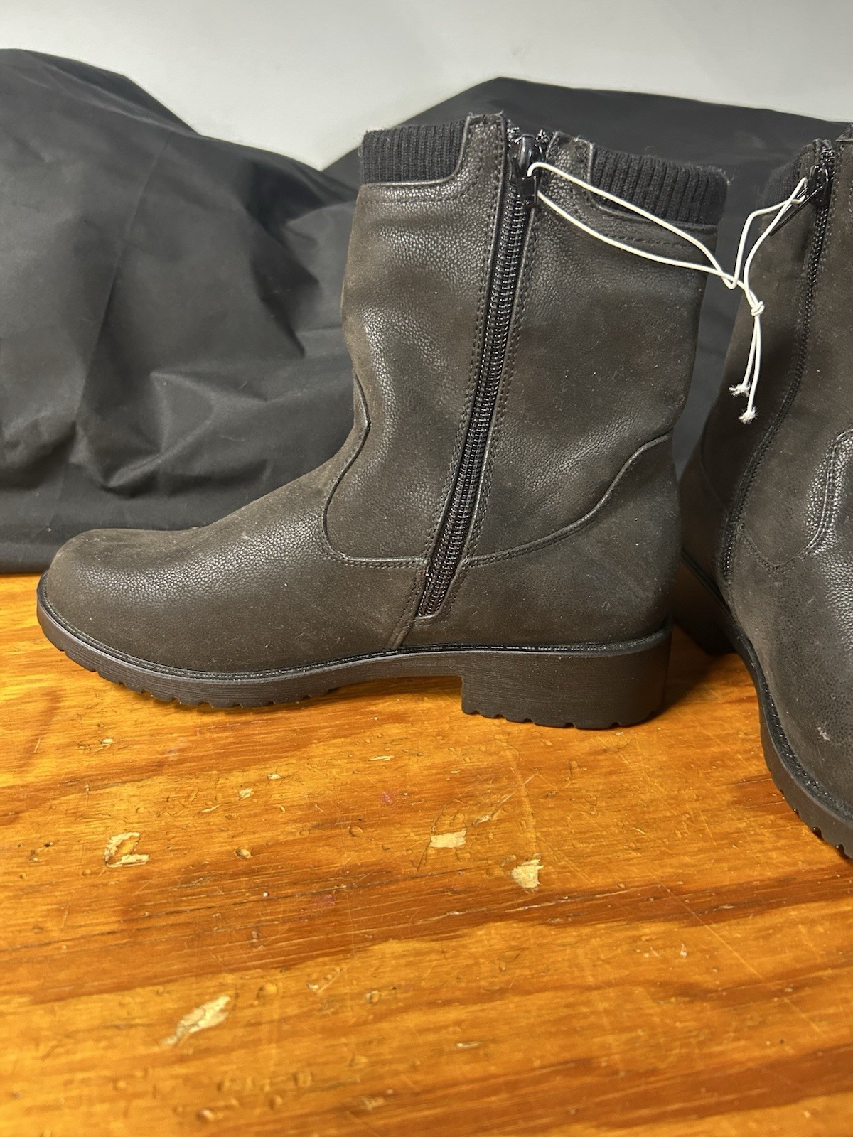 Easy Street Comfort Wave Black Suede-Look Ankle Boots with Buckle