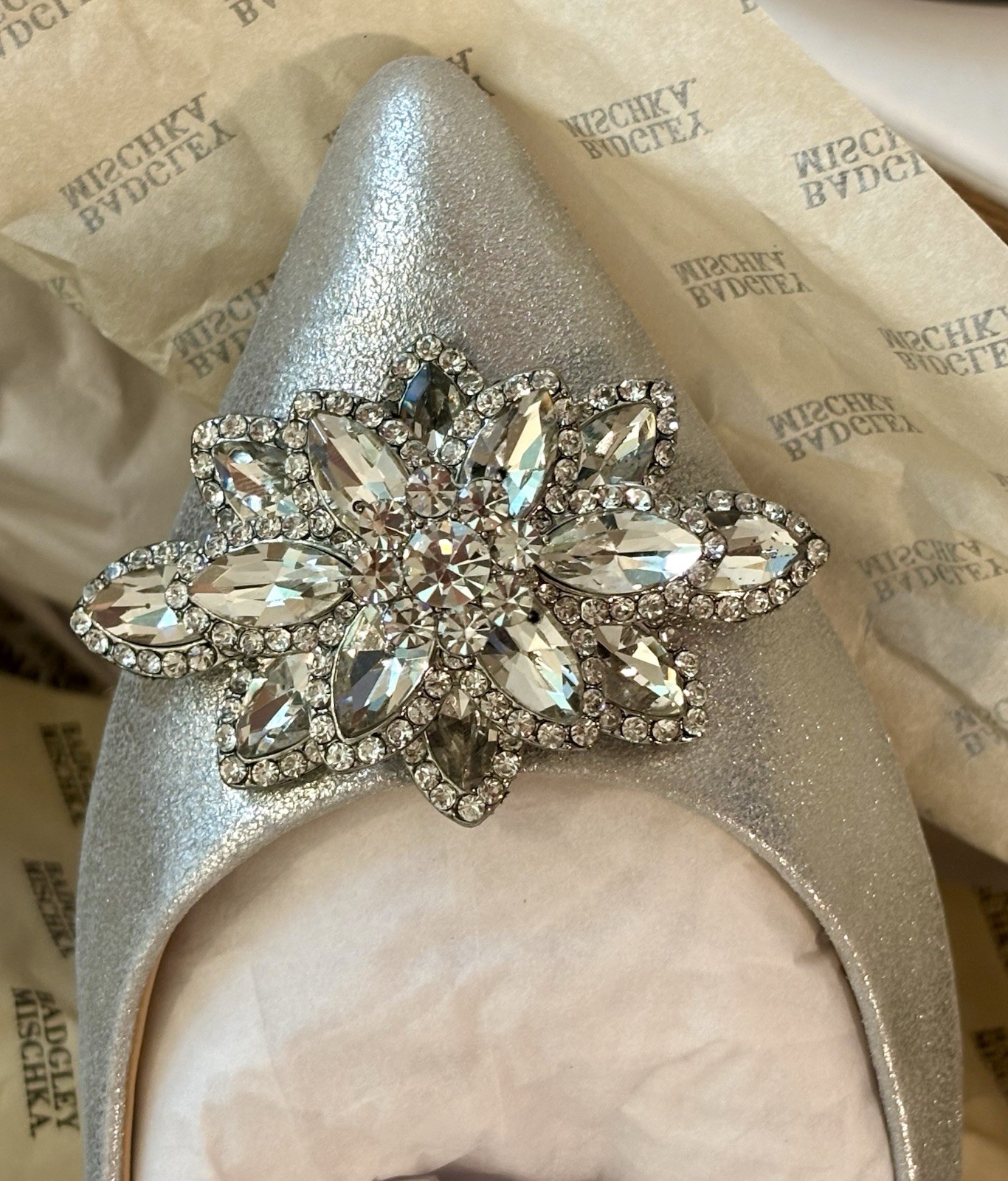 BADGLEY MISCHKA Karina Metallic Jeweled Flats Summer Wedding Perfection SZ8 New