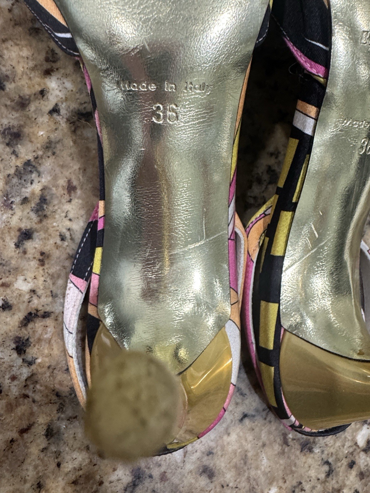 Emilio Pucci Geometric Multicolor Silk Pointed Slingback Heels EU 36 M