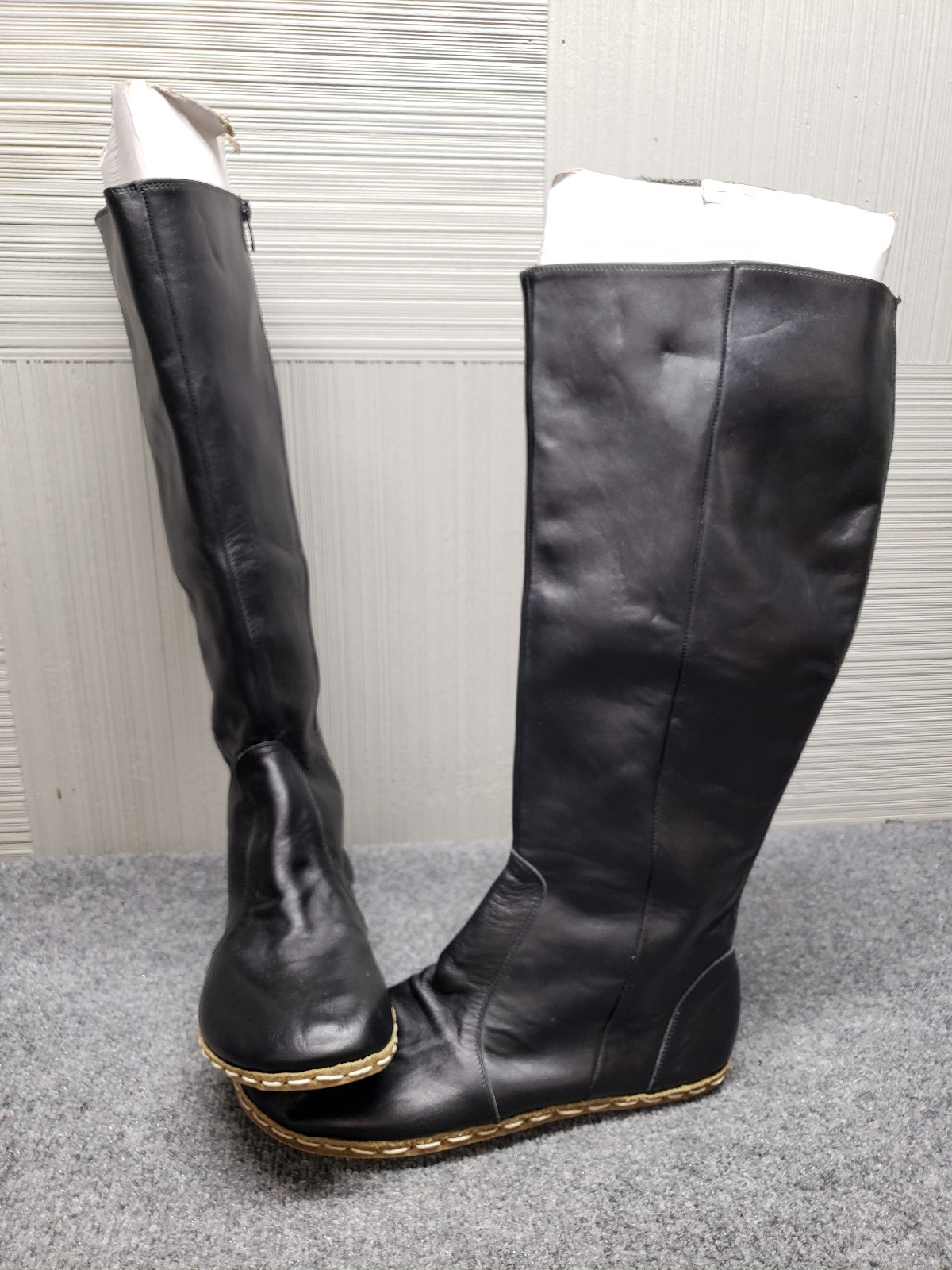 Atlantis Women Boots 13.5 Black Leather Side Zip Handmade High Knee Comfort Shoe