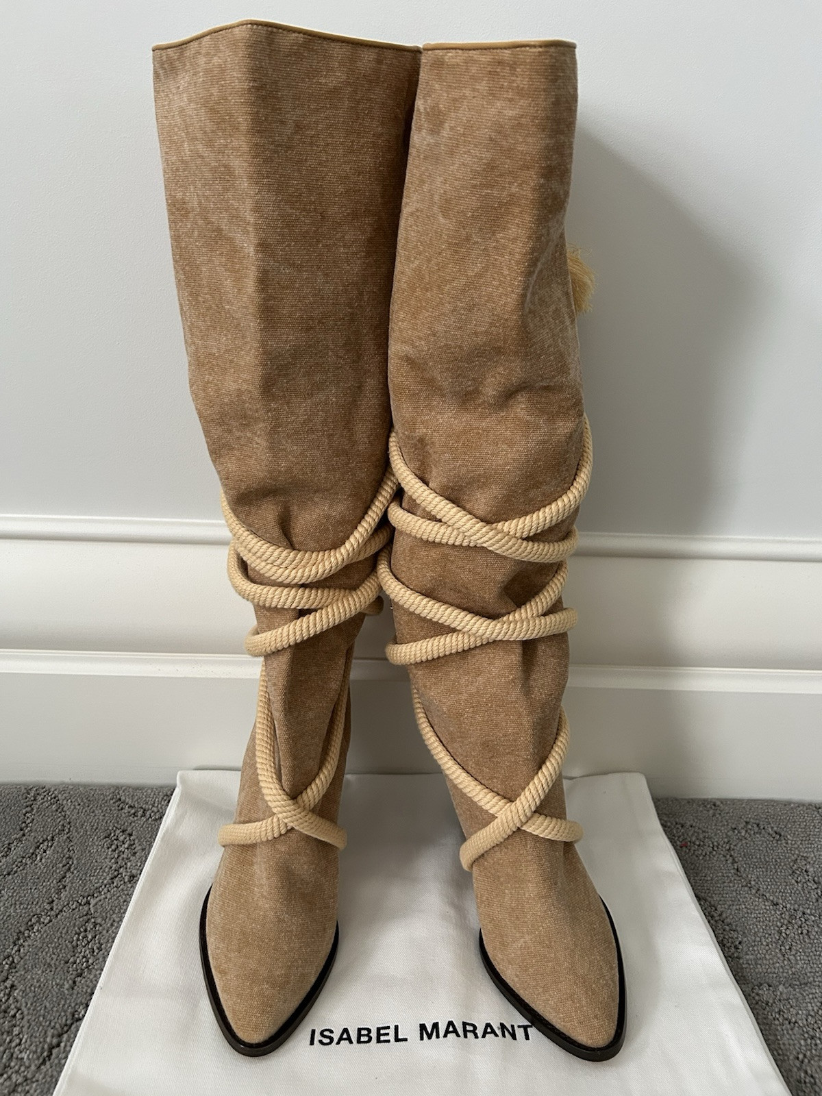 New Isabel Marant Tall Boots Canvas Cloth Rope Tie Box and Bag EU 35 RRP$1200
