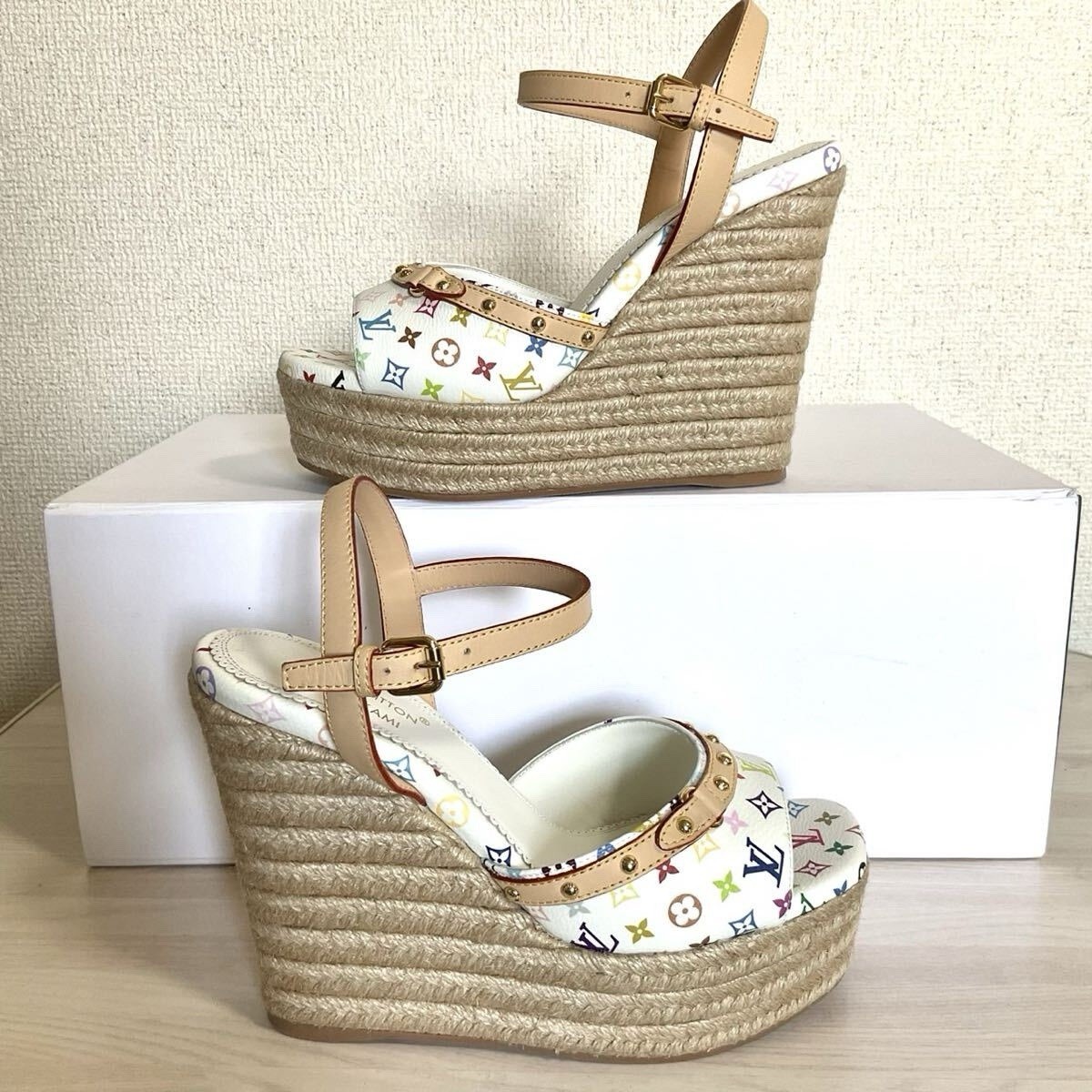 Rare Louis Vuitton Takashi Murakami Helios Sandals Monogram Multicolor 37 Heel
