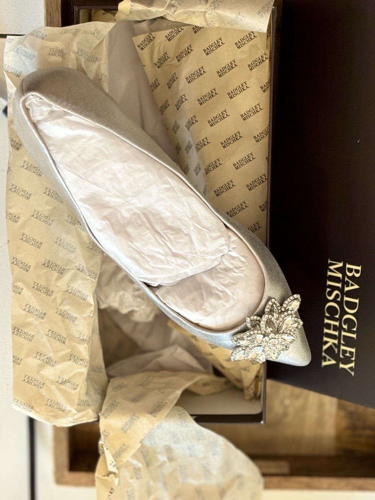 BADGLEY MISCHKA Karina Metallic Jeweled Flats Summer Wedding Perfection SZ8 New