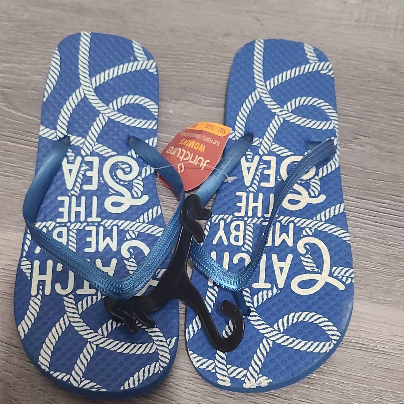 Juncture Women’s Blue/White Nautical Graphic Print Flip Flop Sandals US 6