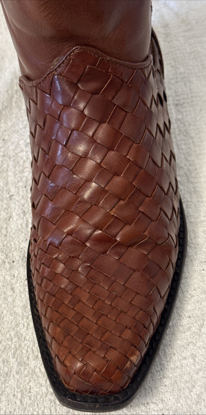 Unisa Flex Womens Cognac Leather Weave Vamp Tall Boots Size 8B Brazil
