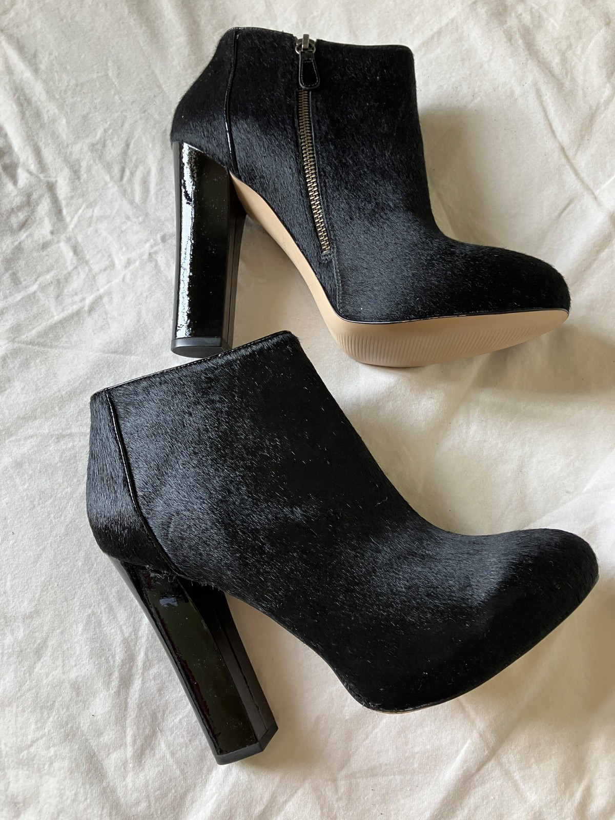Stunning Ann Taylor, Marlee, high heel, platform black calf hair bootie 9.5M NIB