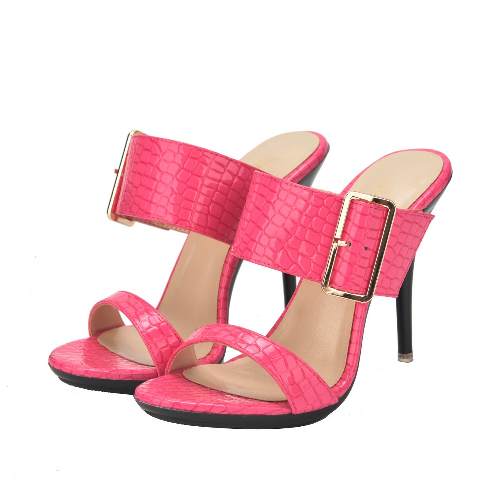 Women’s Shoes Peep Toe High Heels Sandals Belt Buckle Band Casual Slipper Mules