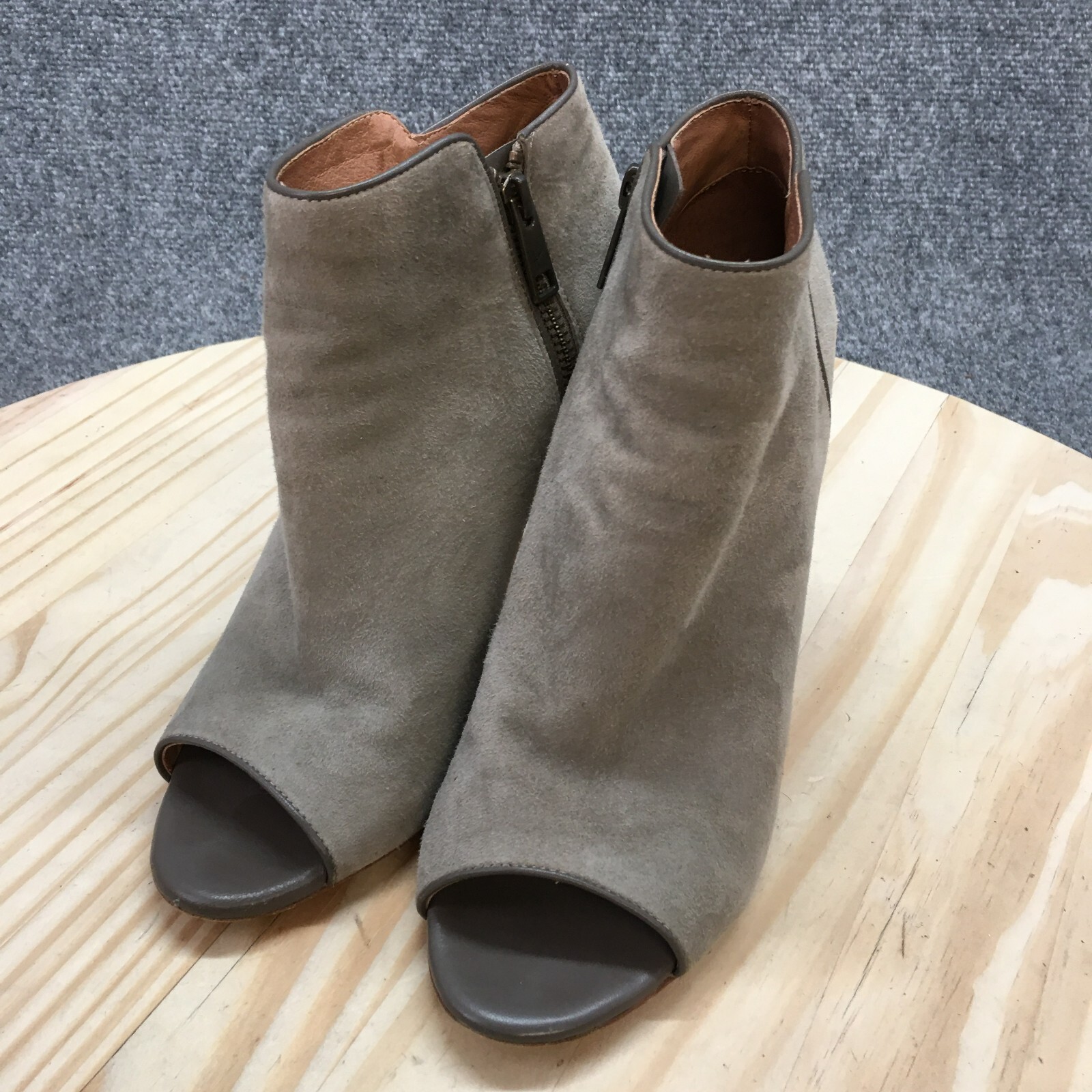 Joie Boots Womens 38 Ankle Booties Gray Suede Stiletto Heels Peep Toe Zip