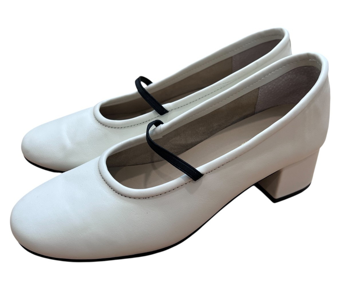 Seychelles White Leather Mary Jane Block Heel Pumps Black Elastic Strap Size 6.5