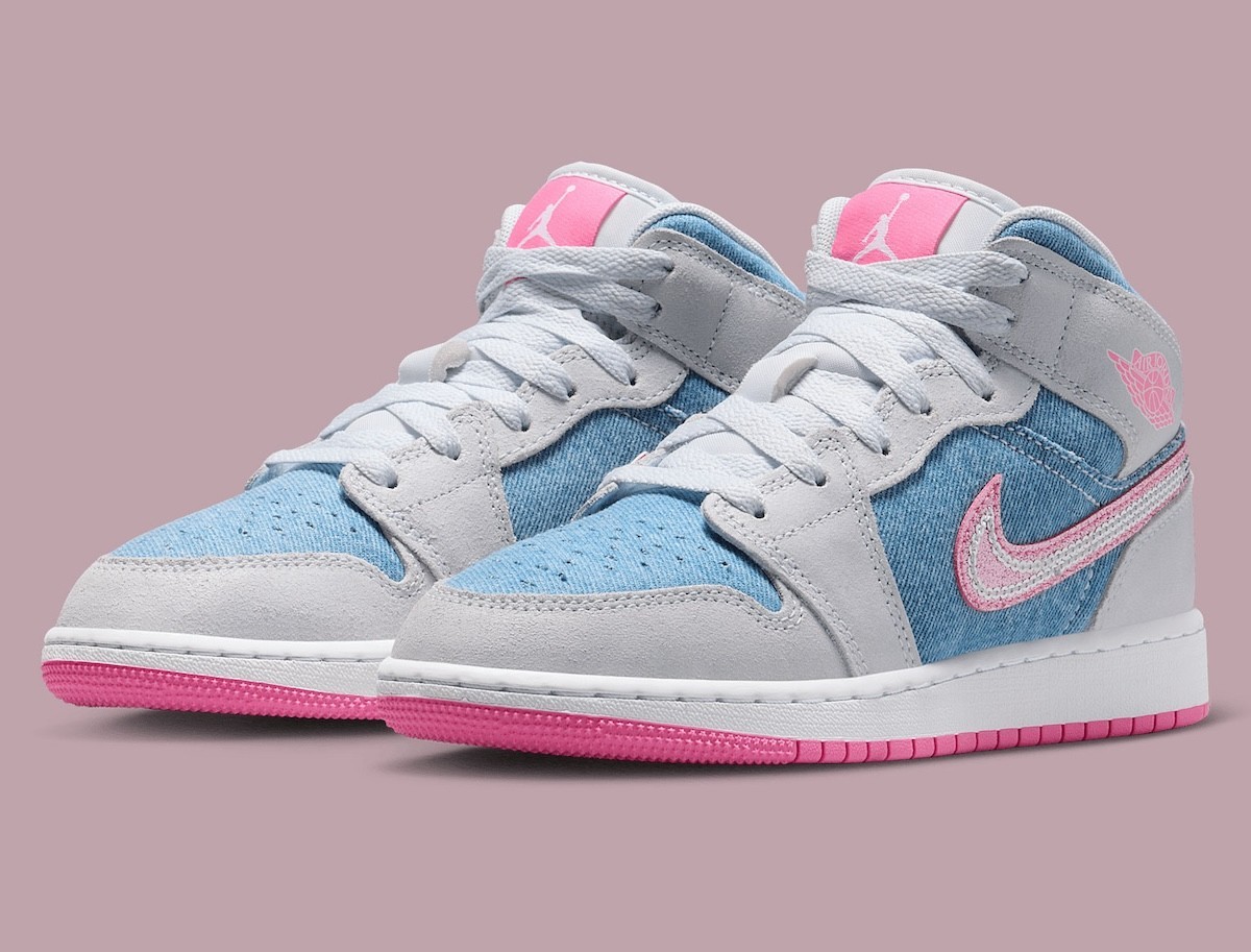 Air Jordan 1 Mid ‘Denim Sequin’🔥New Girls Women Casual School Shoes HQ1999-400