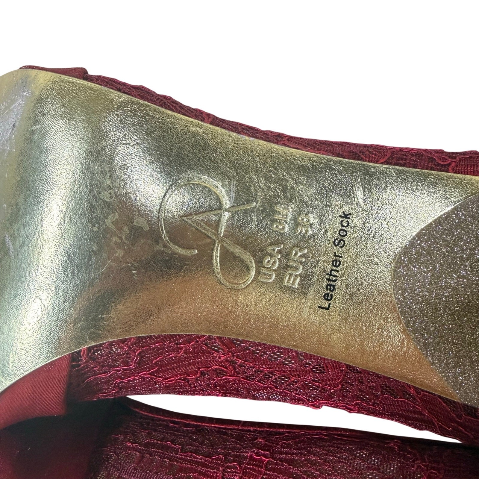 Adrianna Papell Heels Women’s 8 Red Satin Lace Peep Toe Leather Sock Stiletto