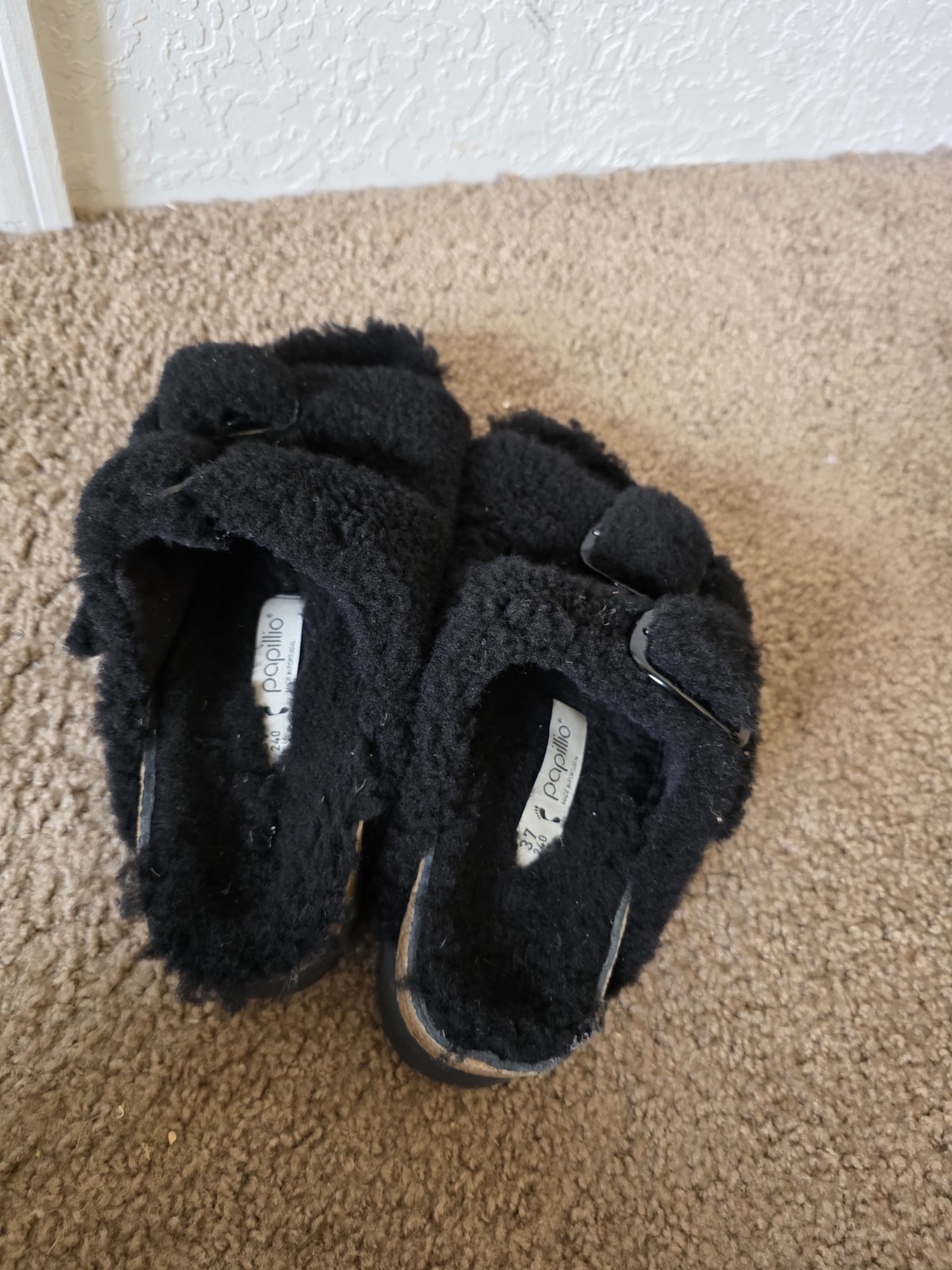 Birkenstock Papillio Arizona Teddy Shearling Fur Platform Sandals Black