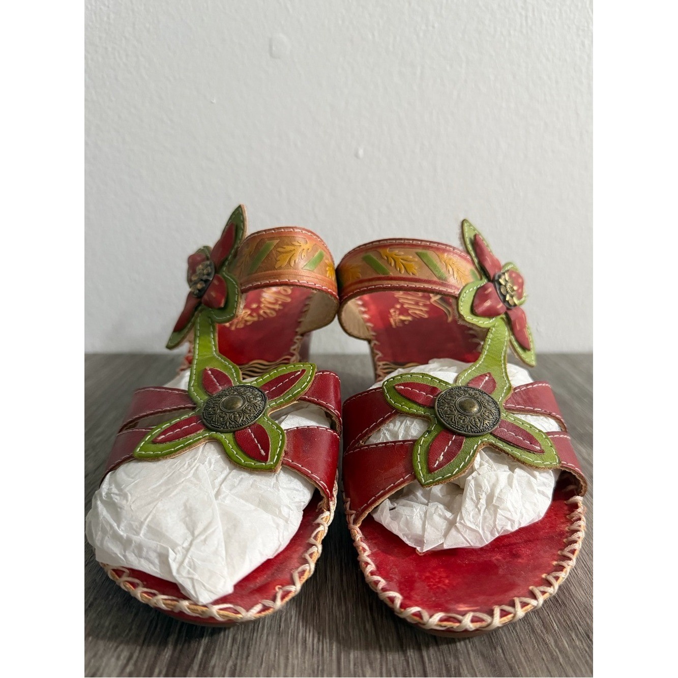 Elite By Corkys Poppy Sandals Heel Multicolor Floral Hand Art Design Women Sz 11