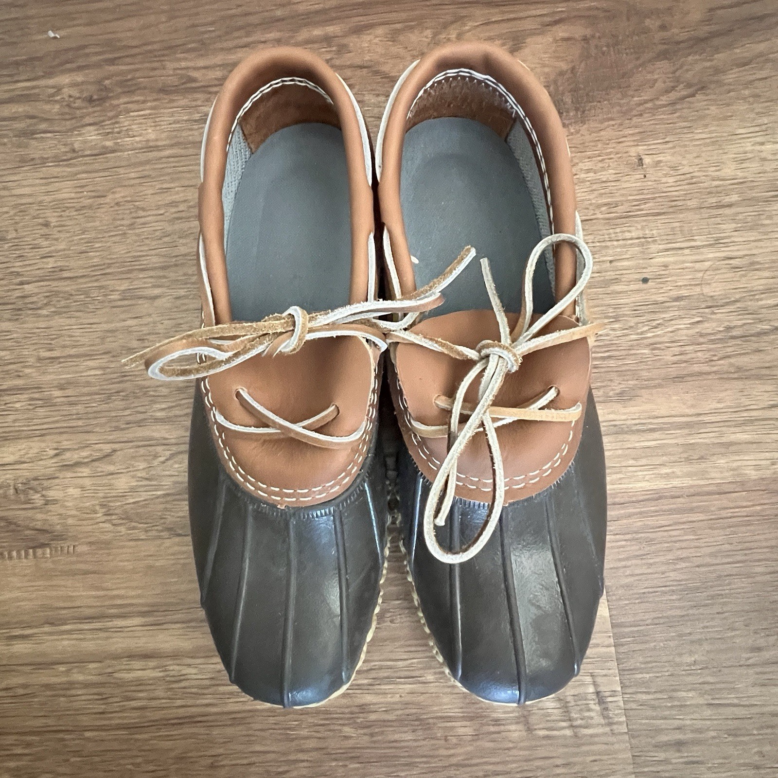LL Bean Rubber Moc Boots Women’s 10 Shoes Duck Brown Leather Low Slip On USA