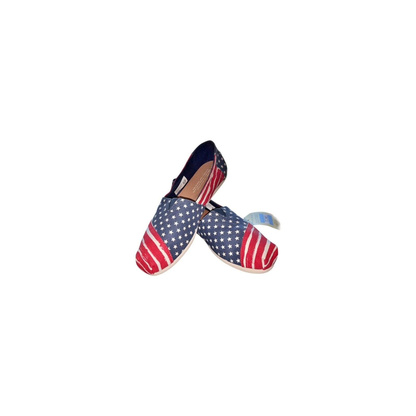 Toms Women’s American Flag Slip On Flats Shoes Red White Blue Americana Size 7